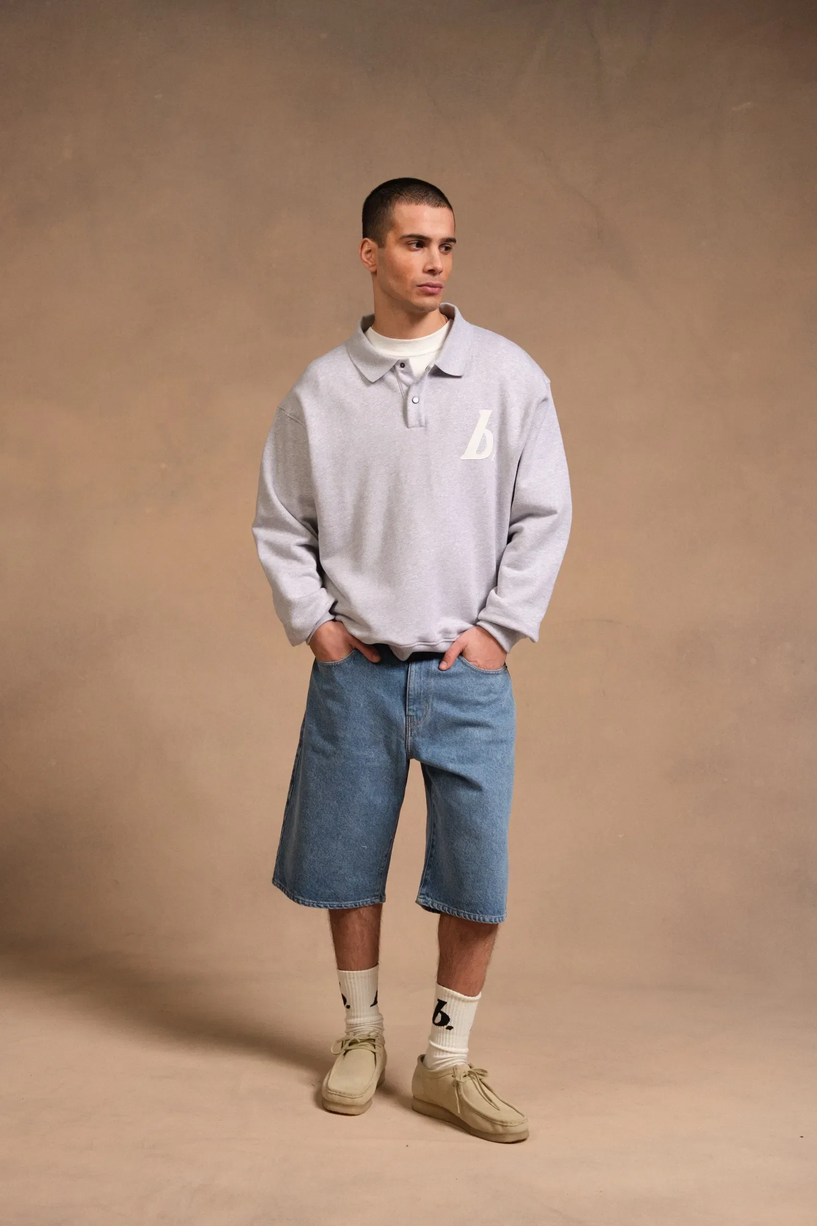 bound Stamp Polo Sweater - Grey Marl