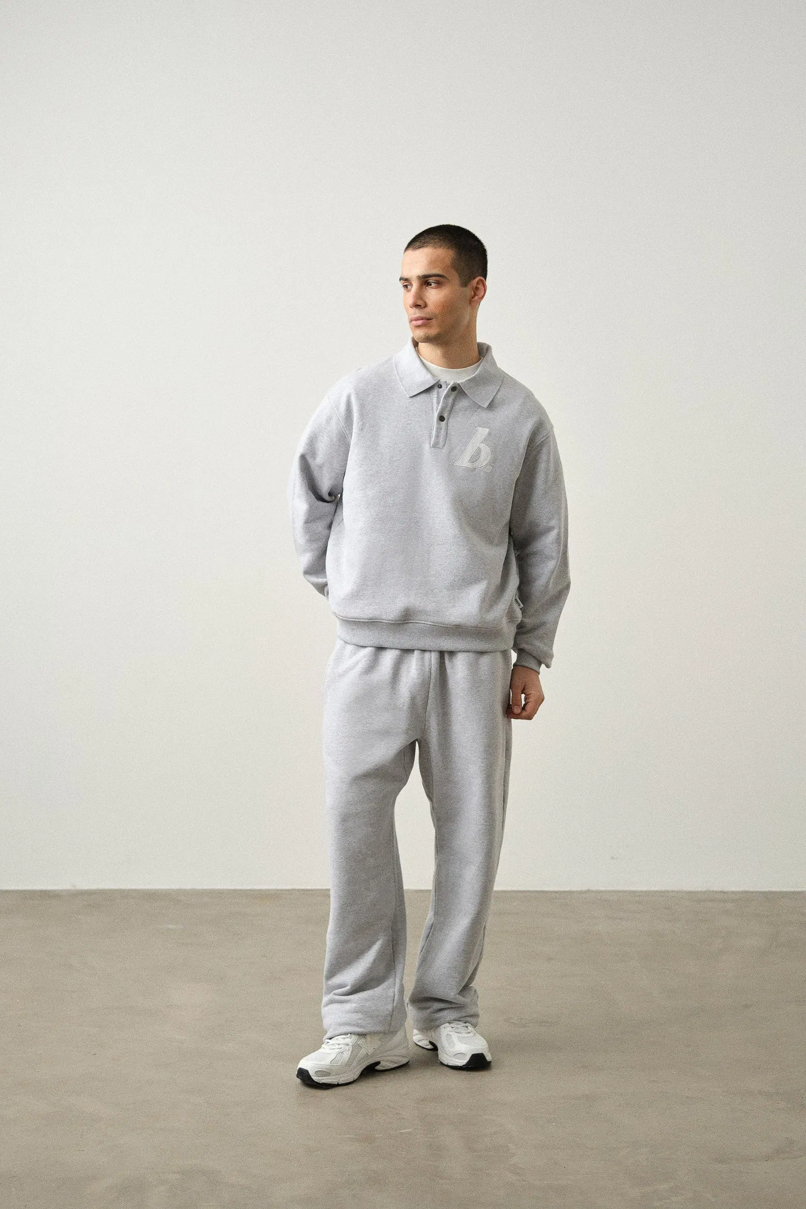 bound Stamp Polo Sweater - Grey Marl