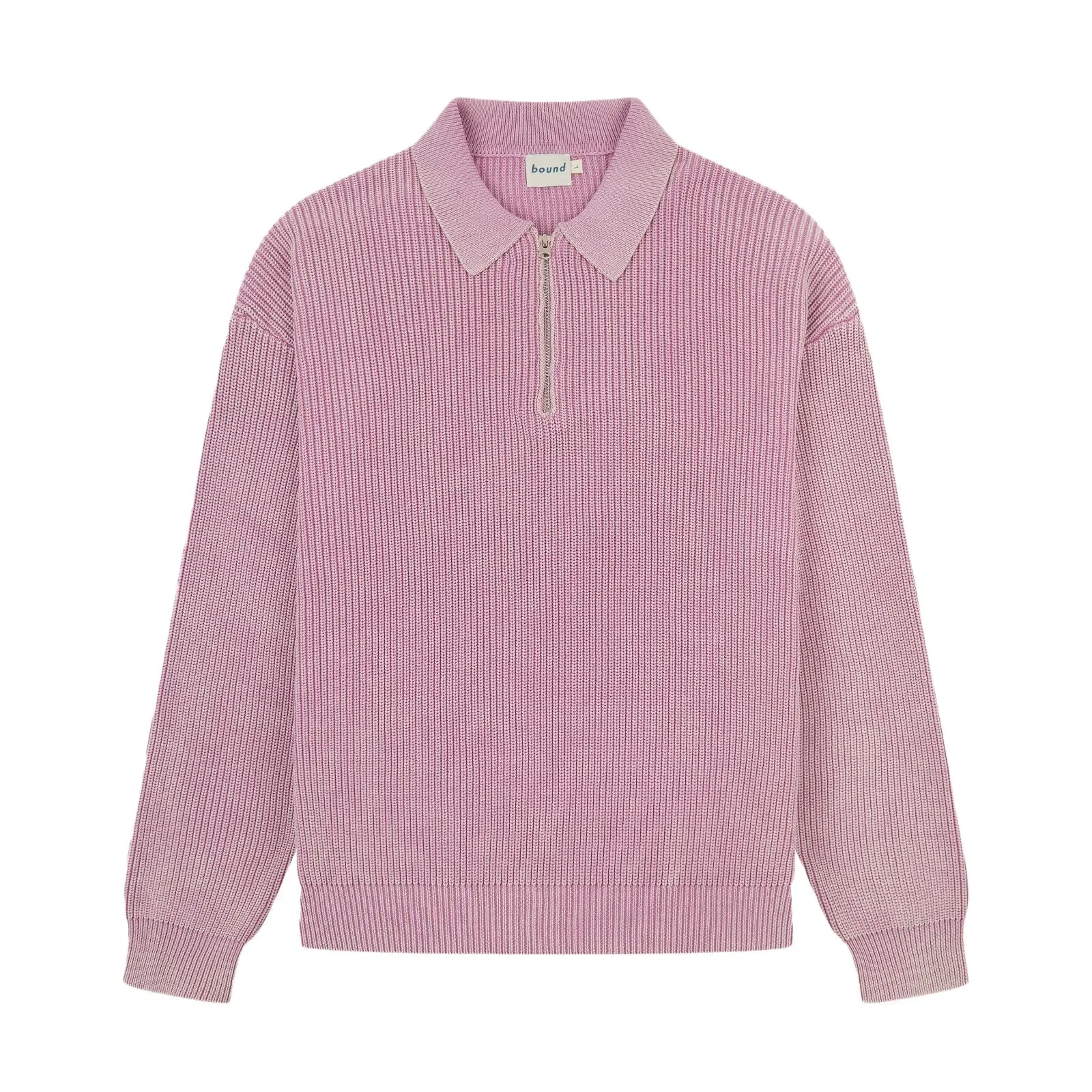 bound Acid Wash Half Zip Knit Pullover - Pink