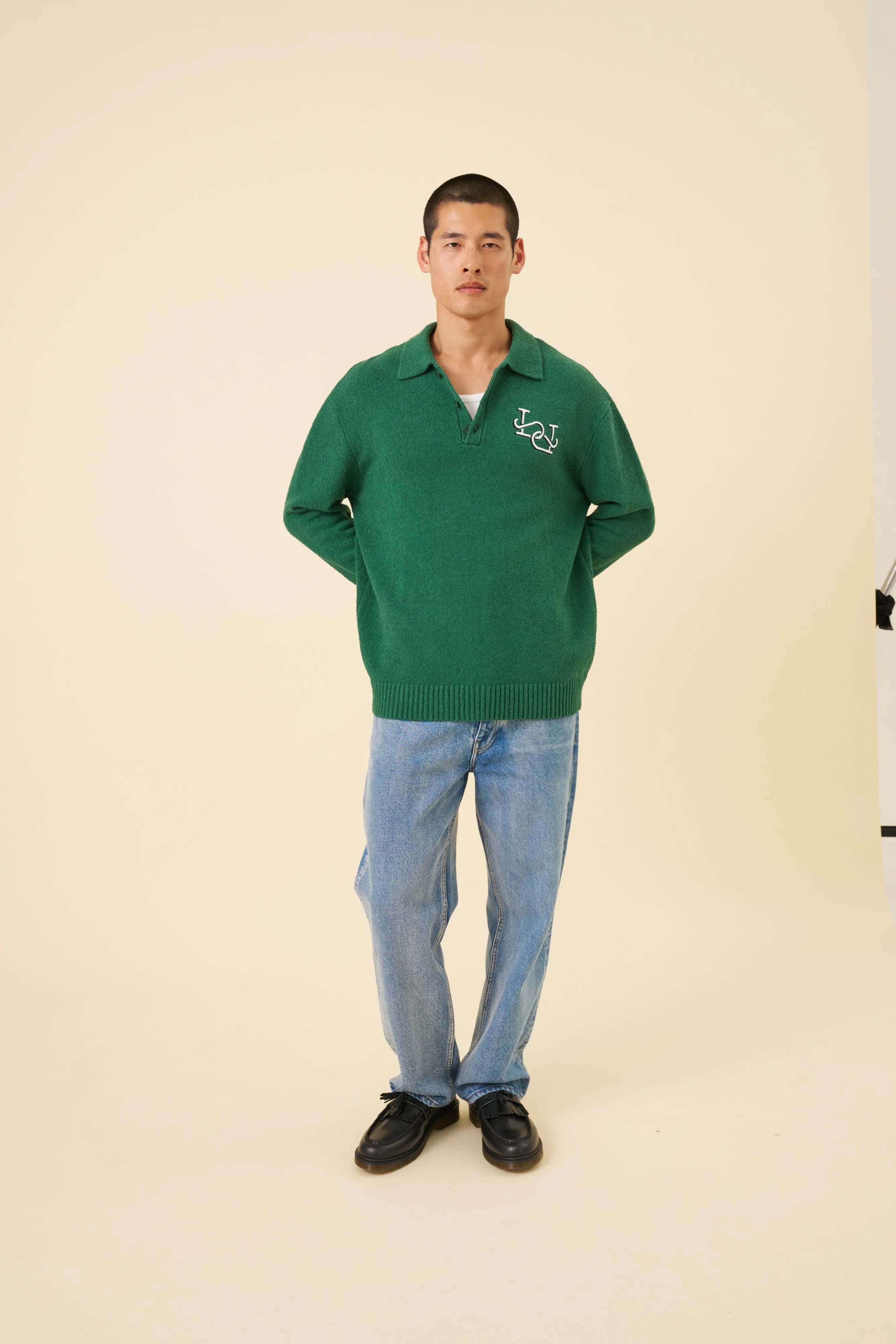 bound Textured Polo Sweater - Hunter Green