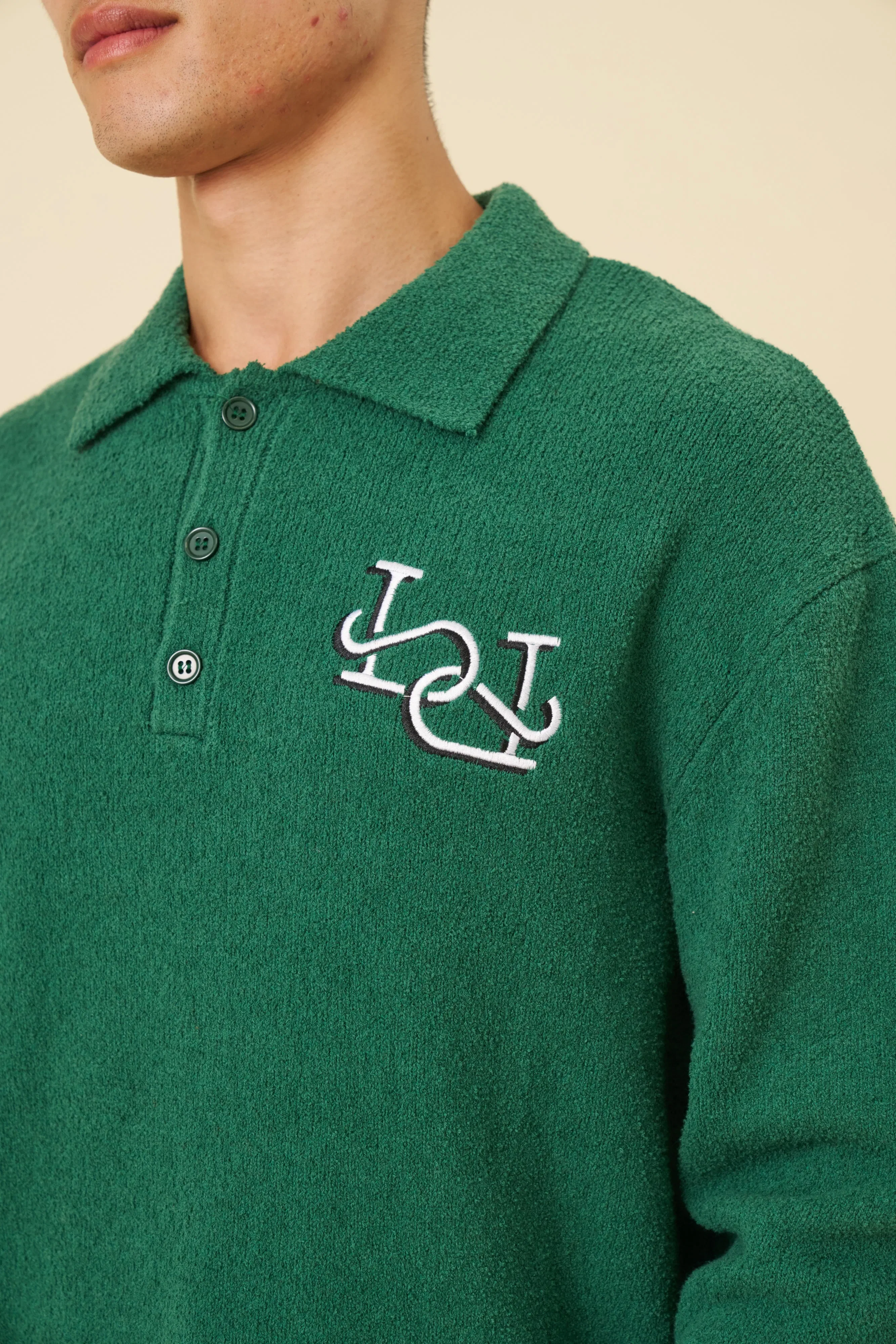 bound Textured Polo Sweater - Hunter Green