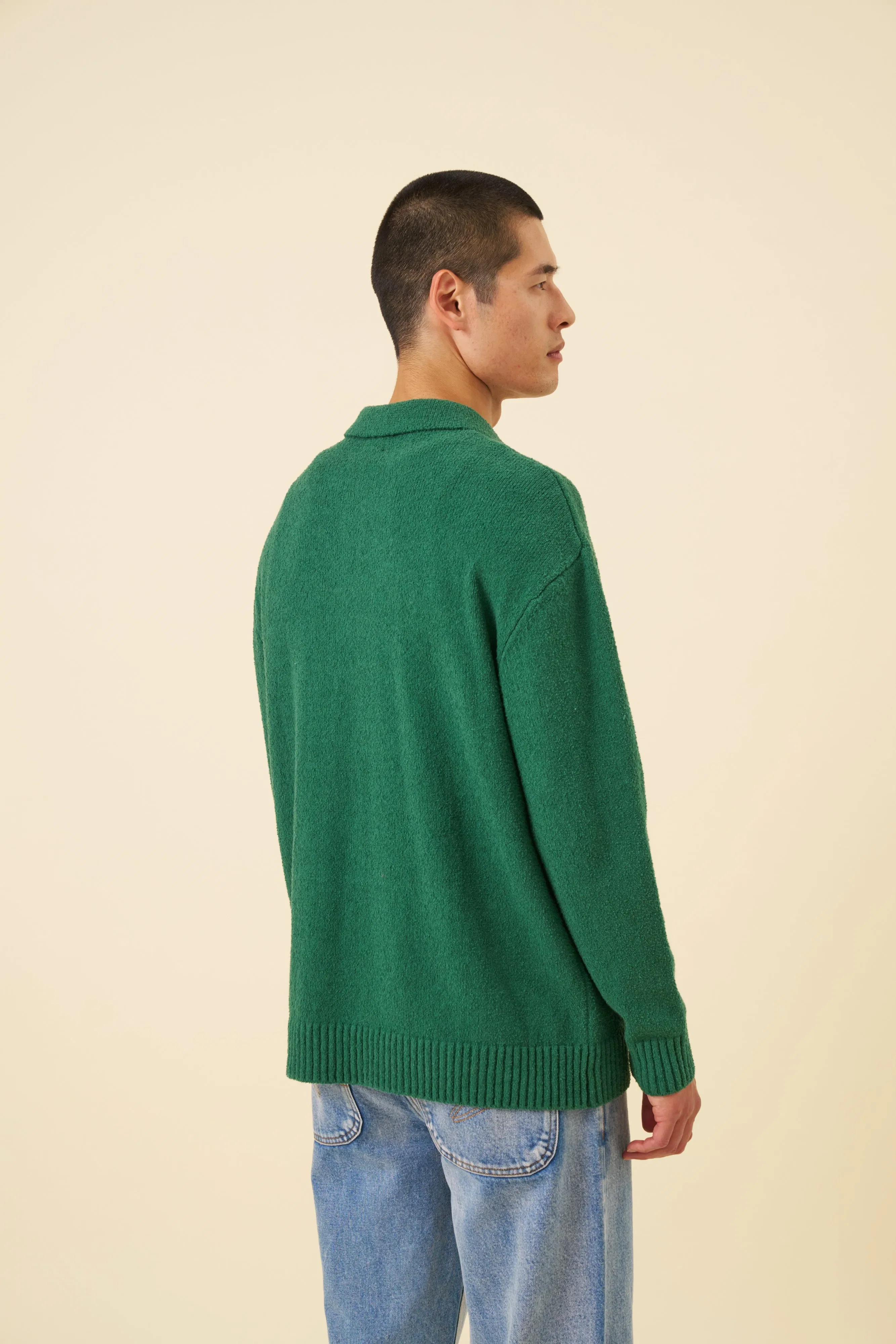 bound Textured Polo Sweater - Hunter Green