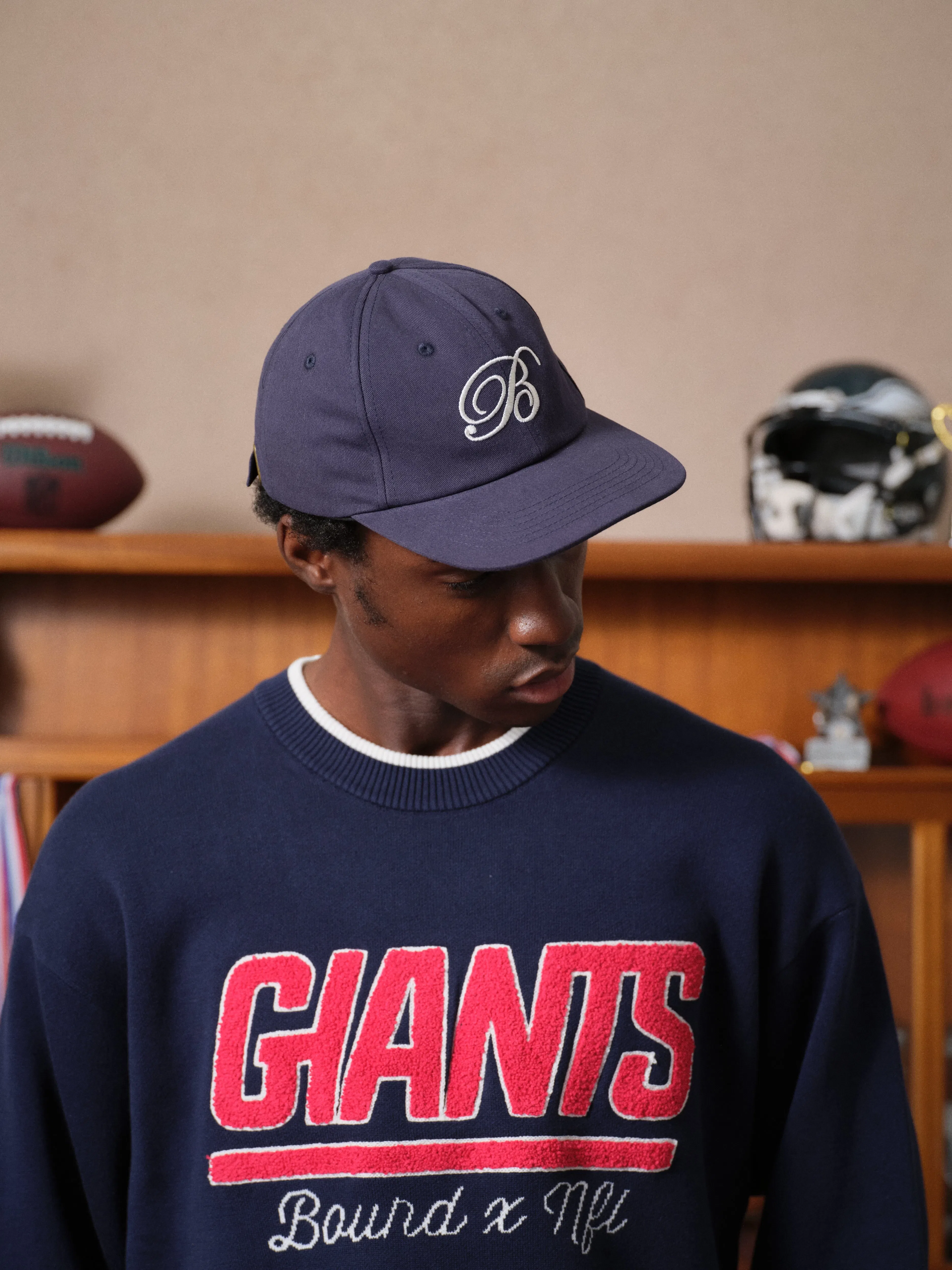bound Script Embroidered 6 Panel Cap - Navy