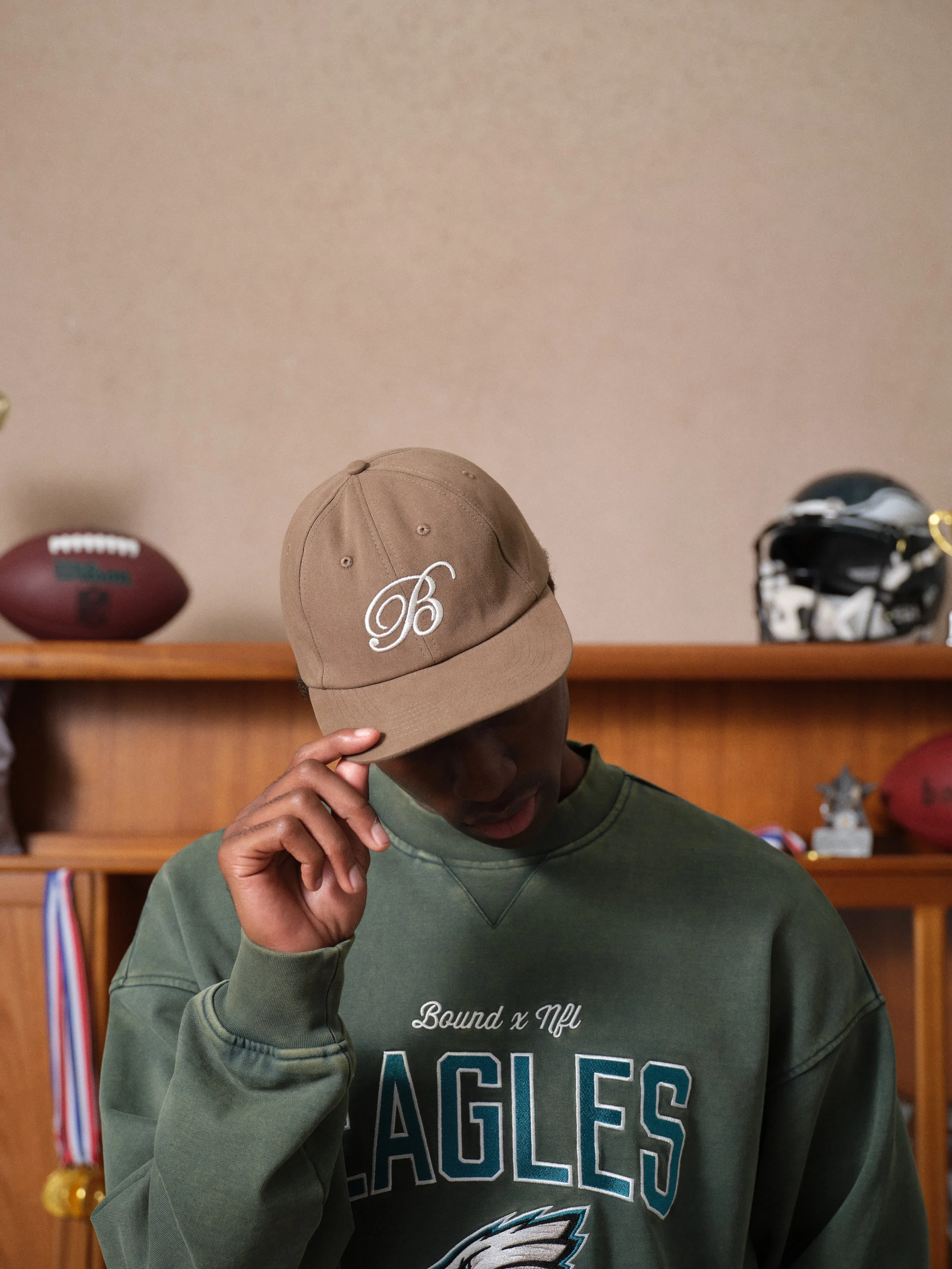 bound Script Embroidered 6 Panel Cap - Mushroom