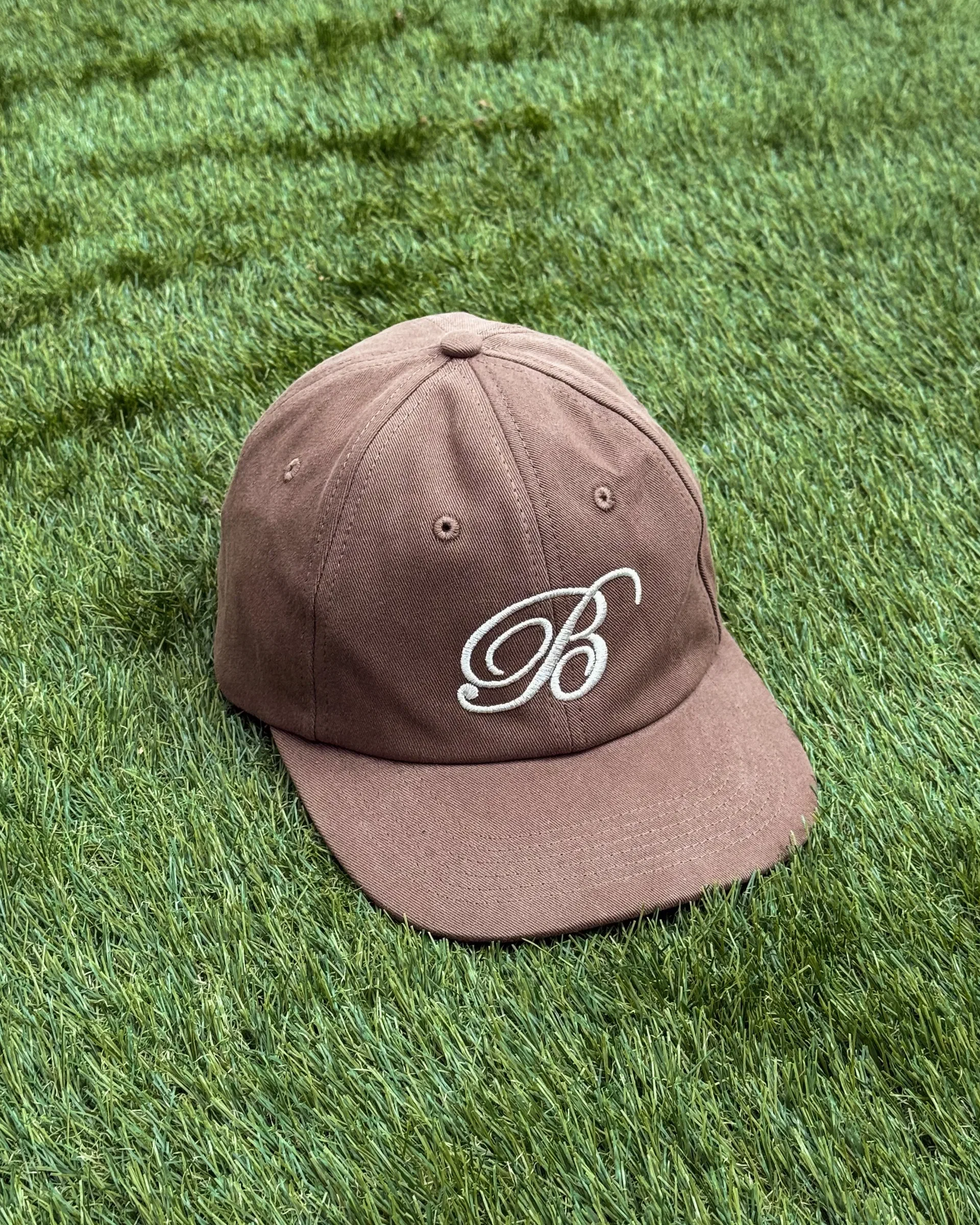 bound Script Embroidered 6 Panel Cap - Mushroom