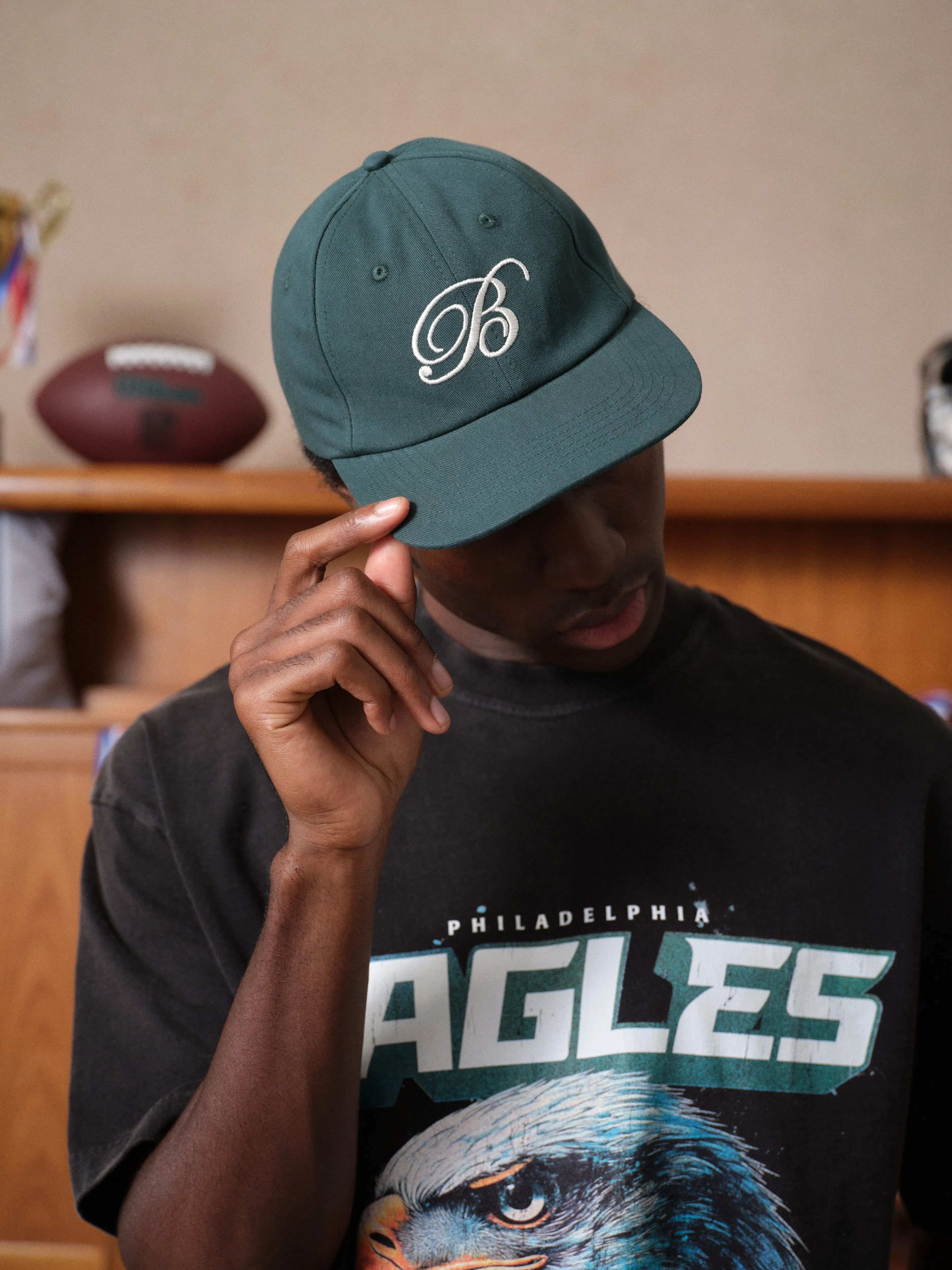 bound Script Embroidered 6 Panel Cap - Forest Green