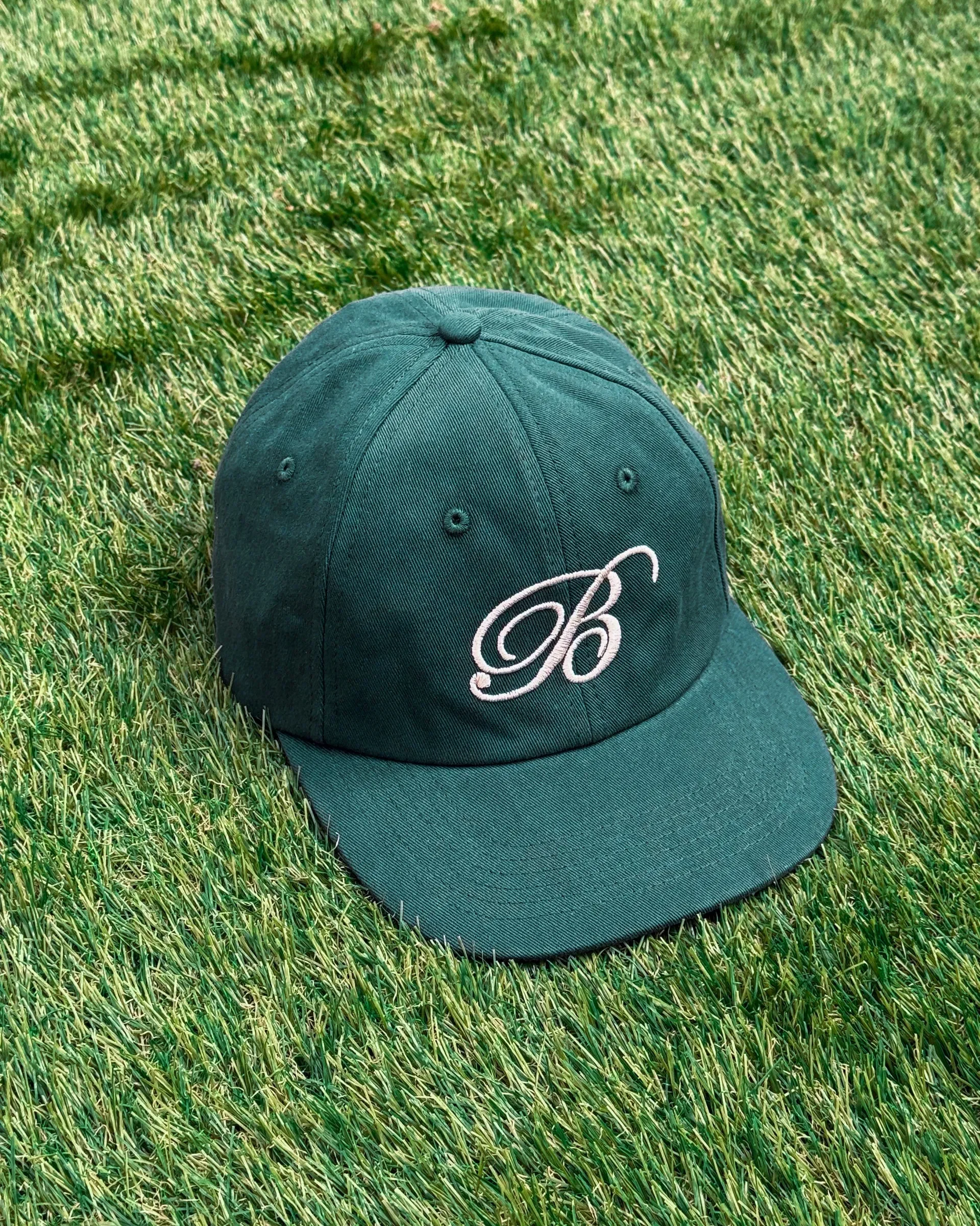 bound Script Embroidered 6 Panel Cap - Forest Green