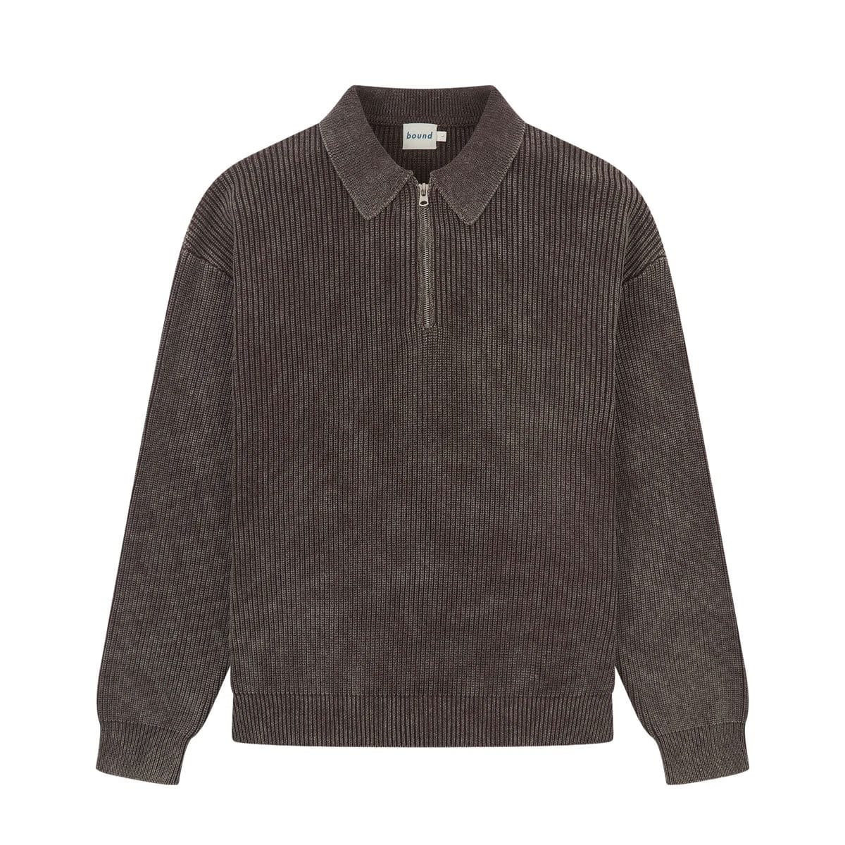 bound Acid Wash Half Zip Knit Pullover - Brown