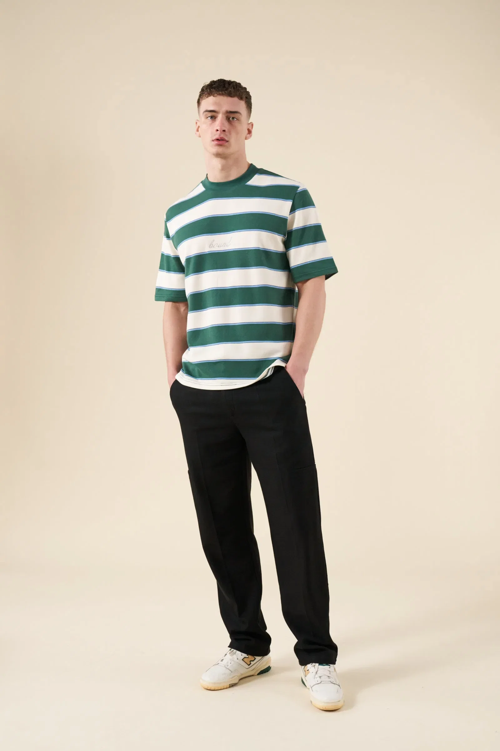 bound Pique Stripe Tee - Retro Green/Blue/White
