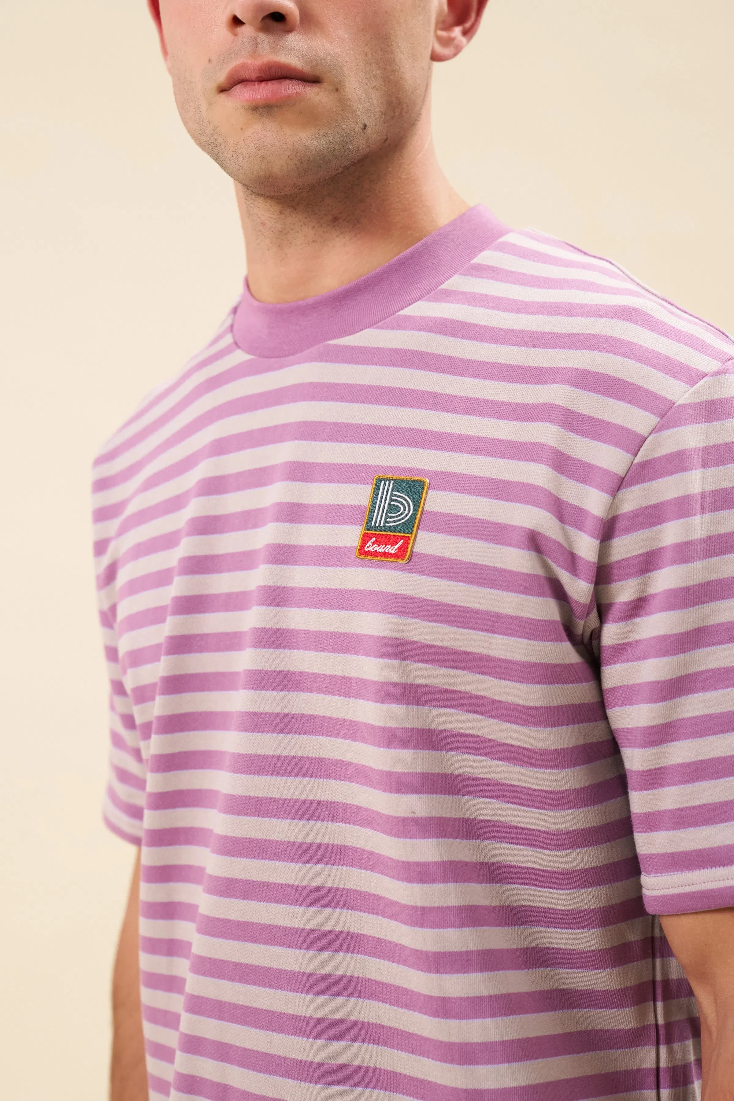 bound Stripe Retro Patch Tee - Mauve