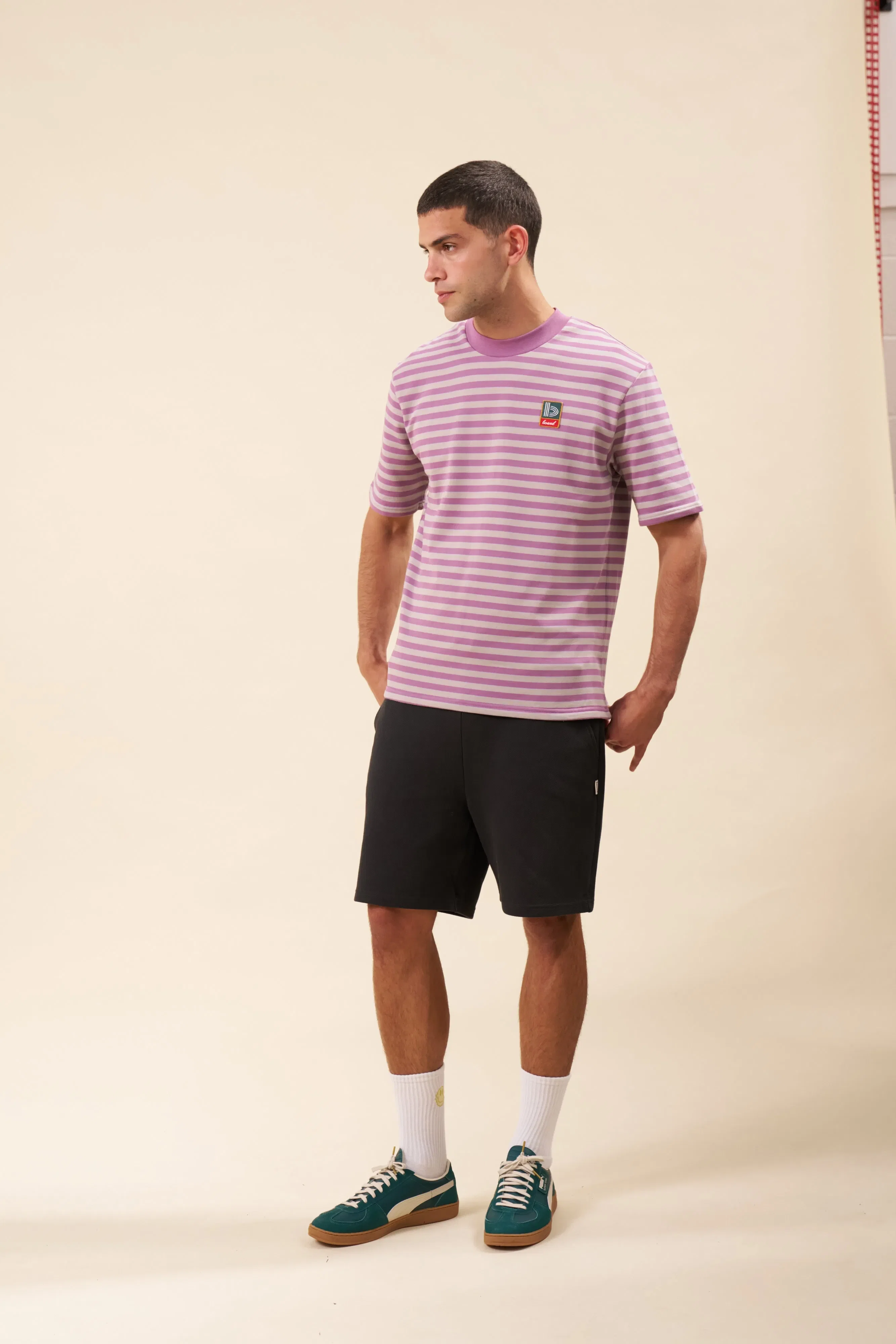 bound Stripe Retro Patch Tee - Mauve