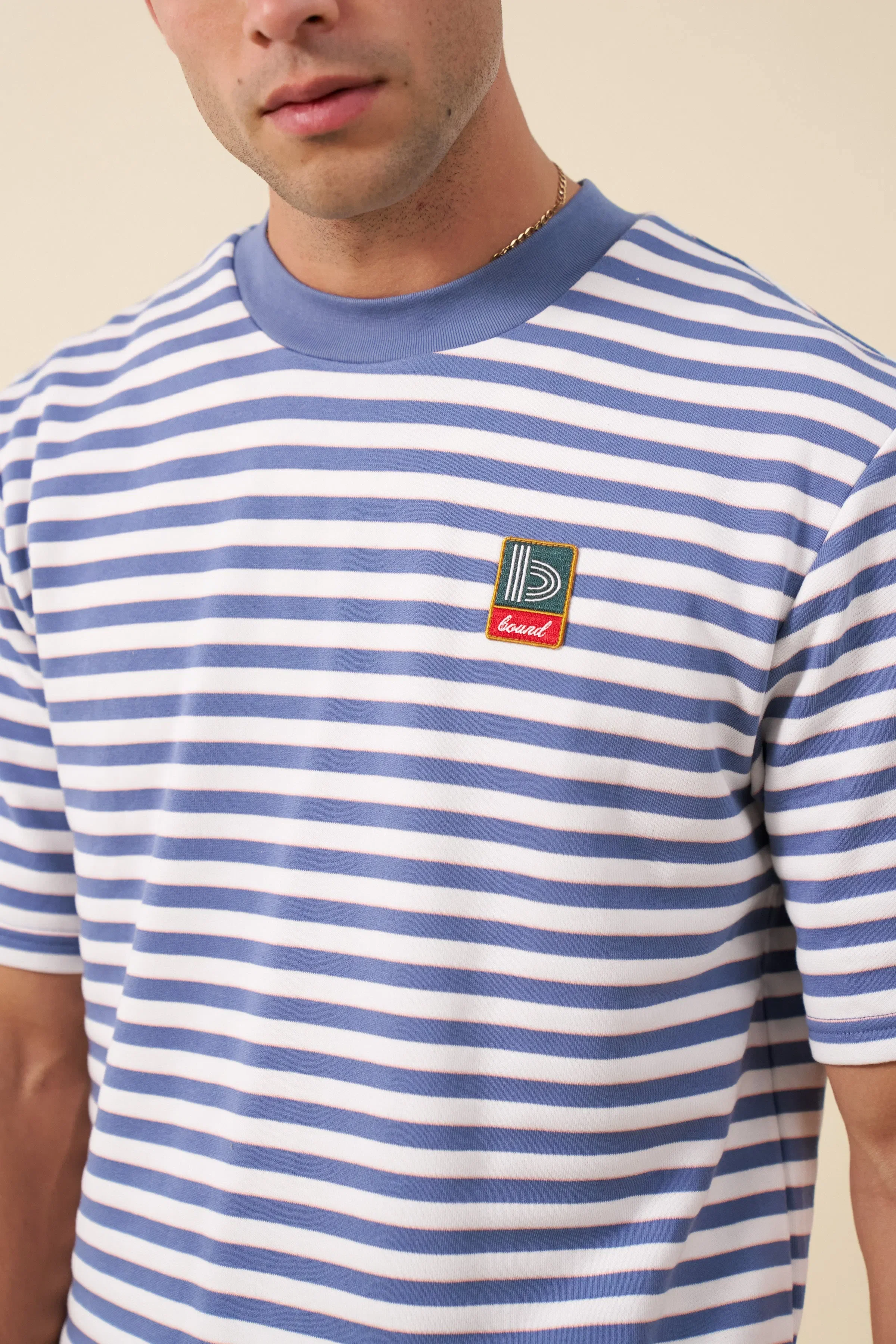 bound Stripe Retro Patch Tee - Arctic