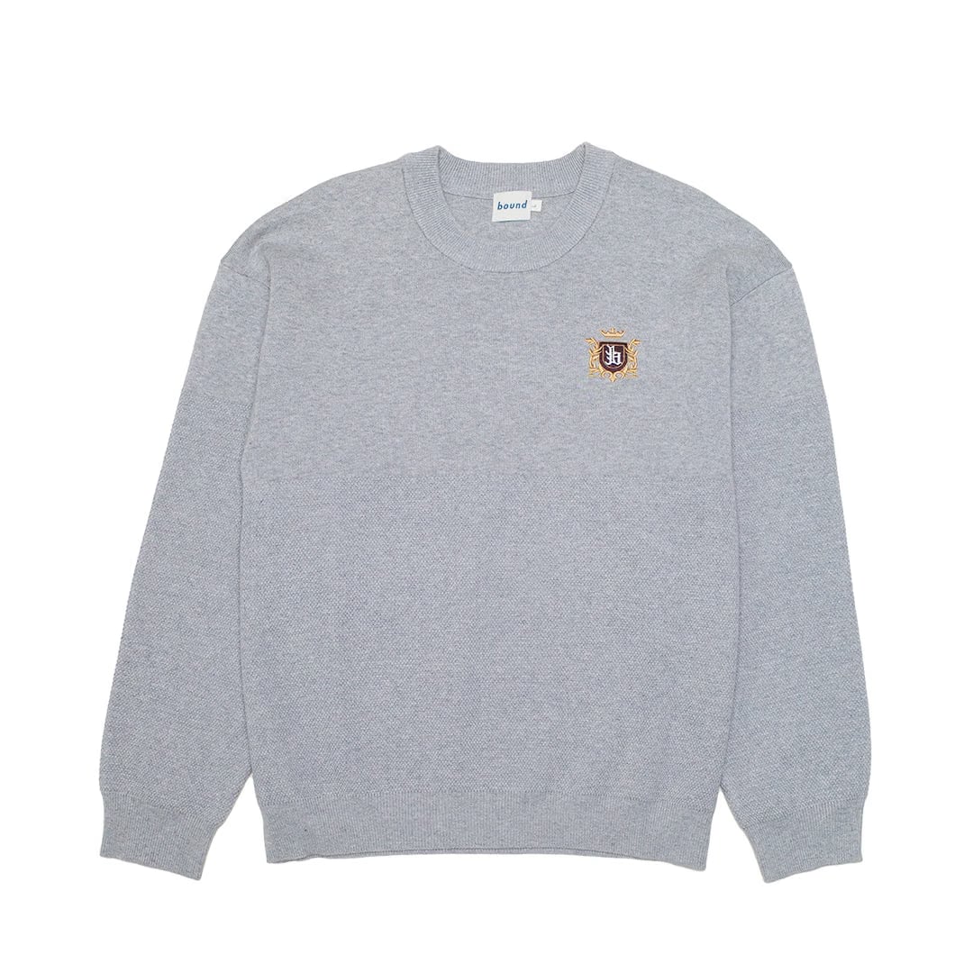 bound Crest Panel Knit Sweater - Heather Grey