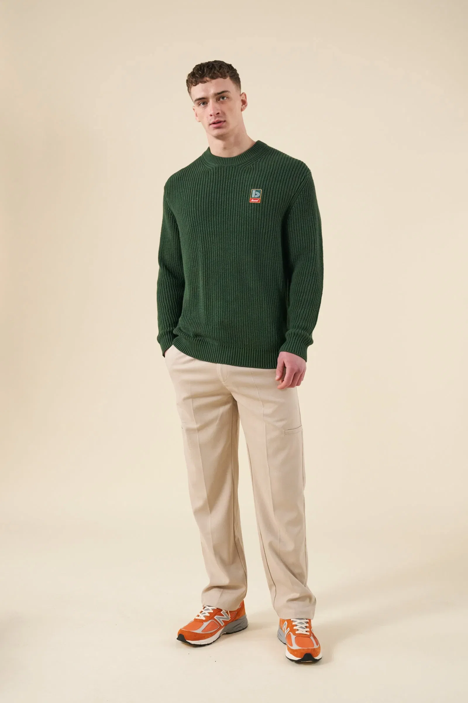 bound Retro Fisherman Rib Knit Sweater - Green