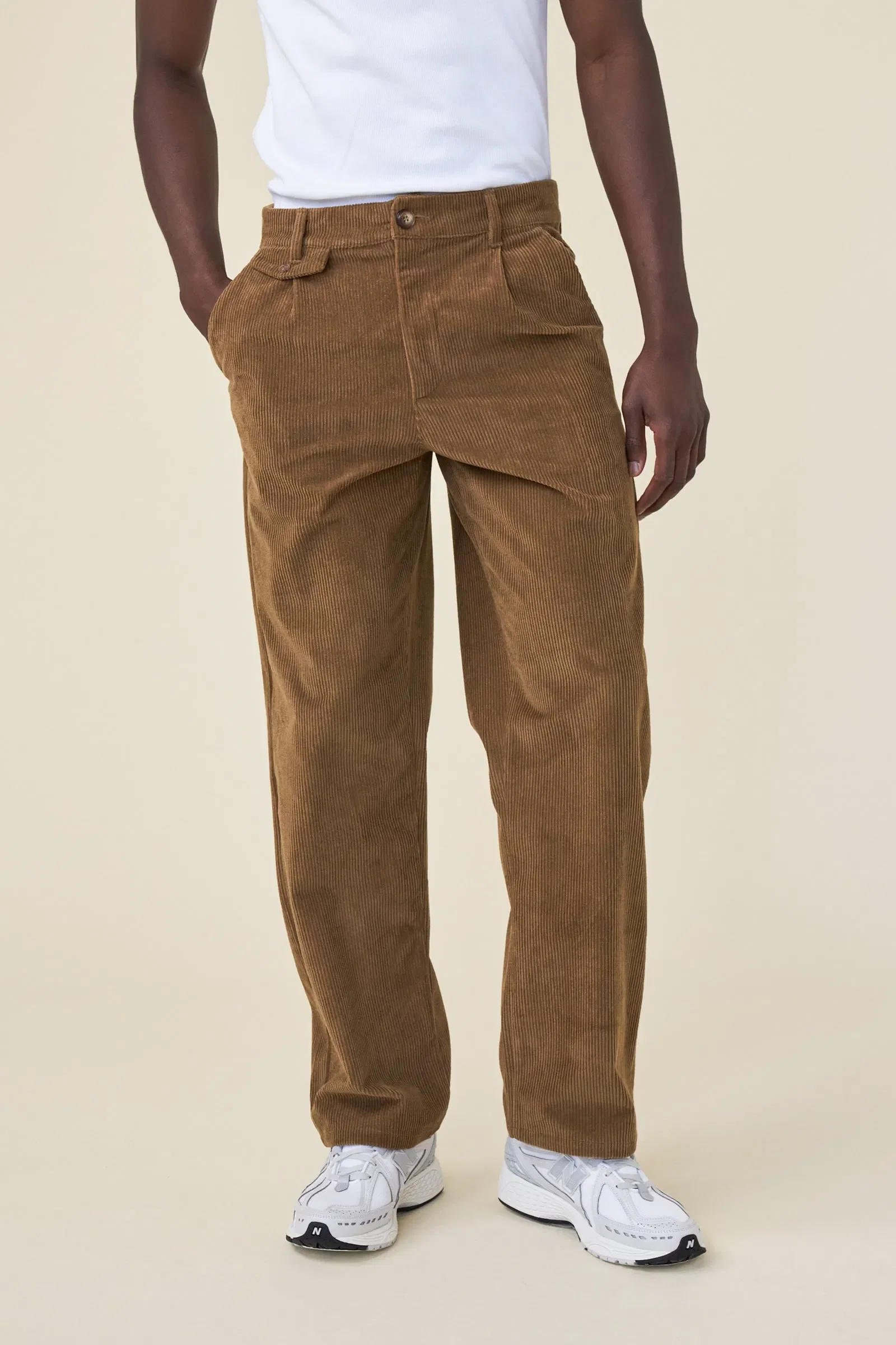 bound Wide Leg Corduroy Trousers - Pecan Brown