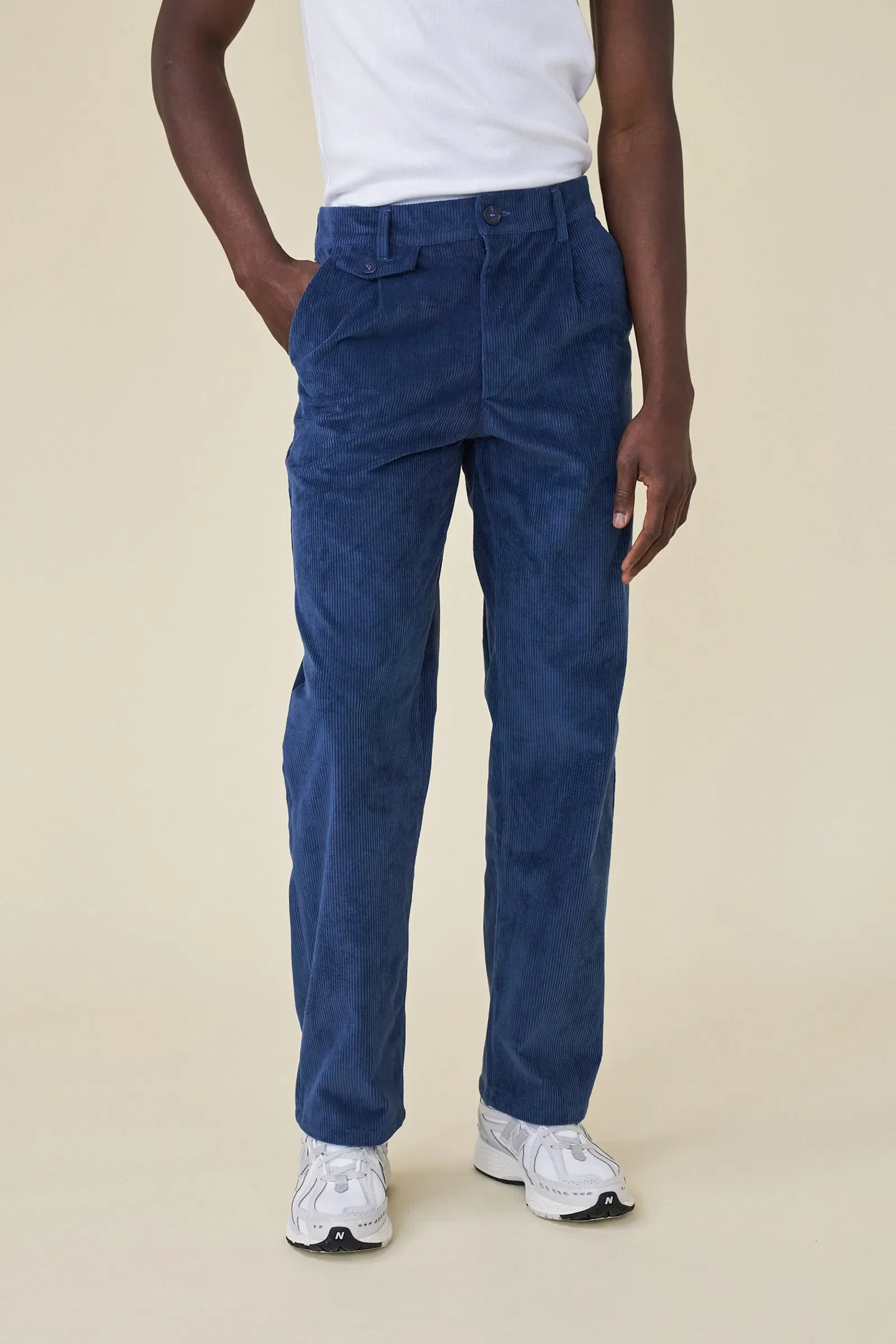 bound Wide Leg Corduroy Trousers - Dallas Blue