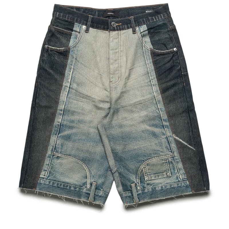 Purple Brand Upside Down Shorts - Light Indigo/Mid Indigo