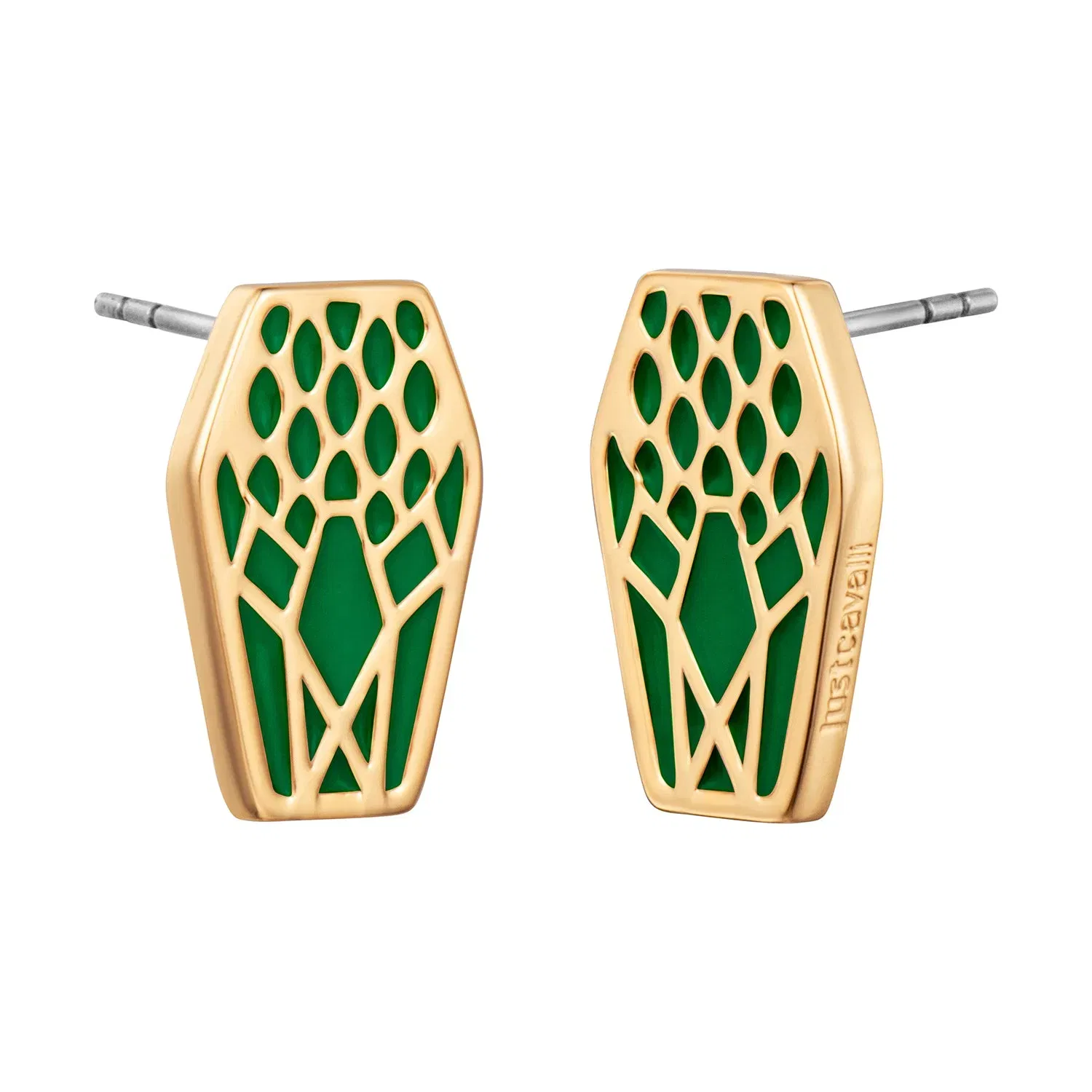 JUST CAVALLI Earrings, Gold Color, Stones Color: Green Epoxy
