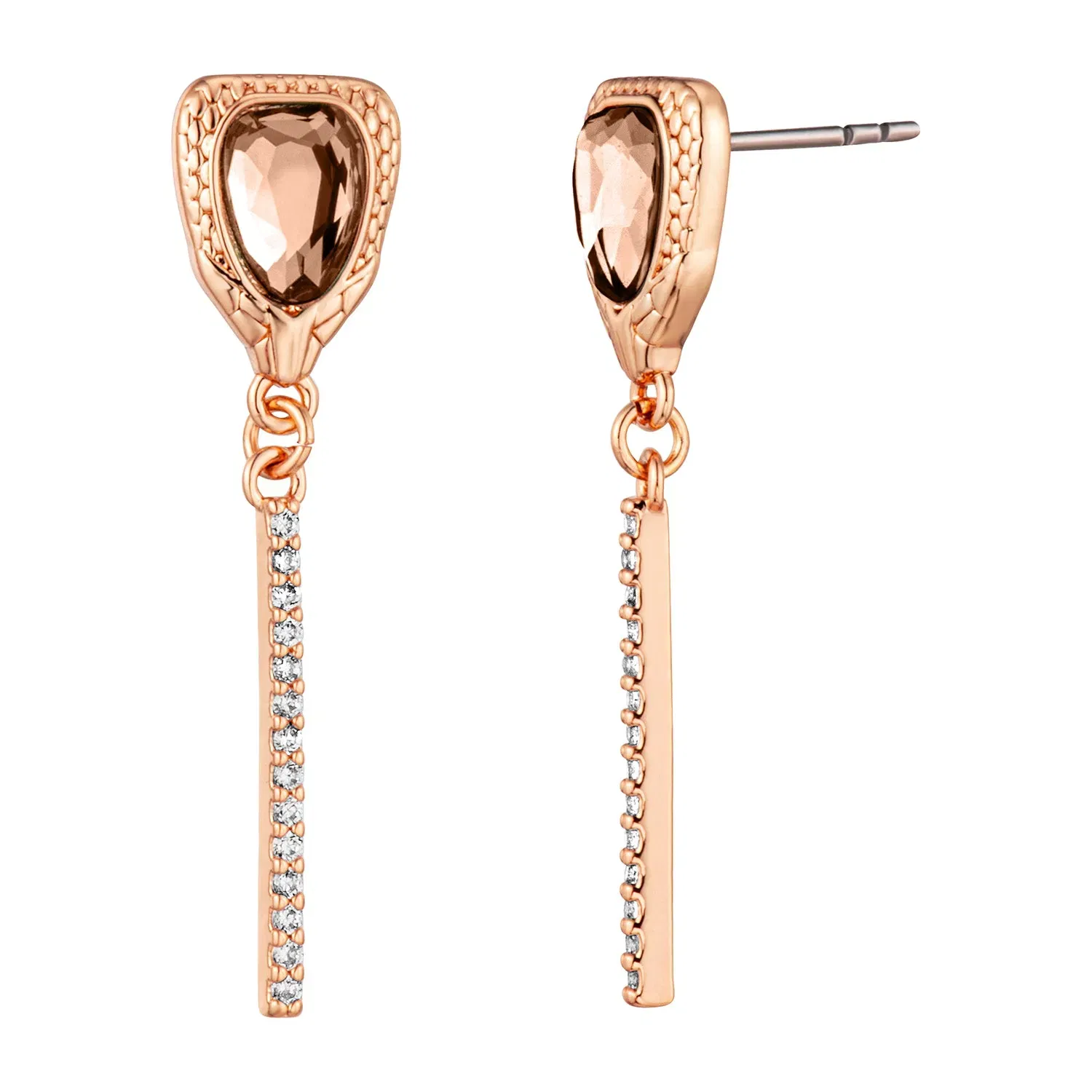 JUST CAVALLI Earrings, Rose Gold Color, Stones Color: Light Peach Glass