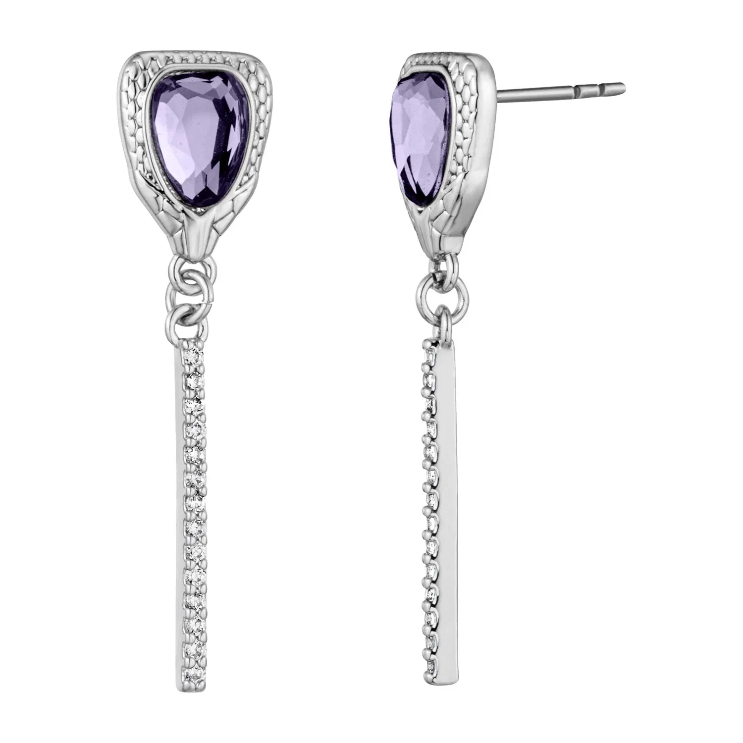 JUST CAVALLI Earrings, Silver Color, Stones Color: Purple Glass
