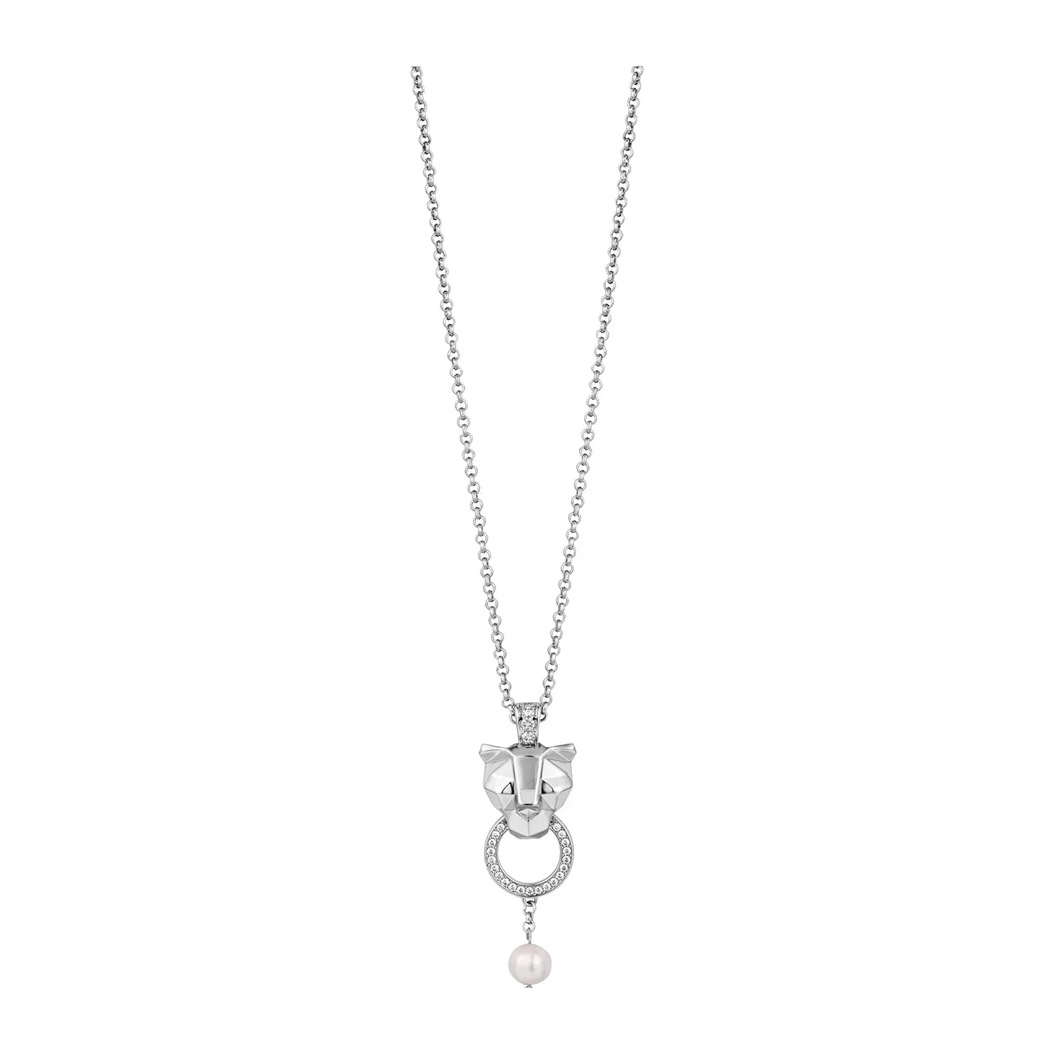 JUST CAVALLI Necklace, Silver Color, Stones Color: White, White Pearl