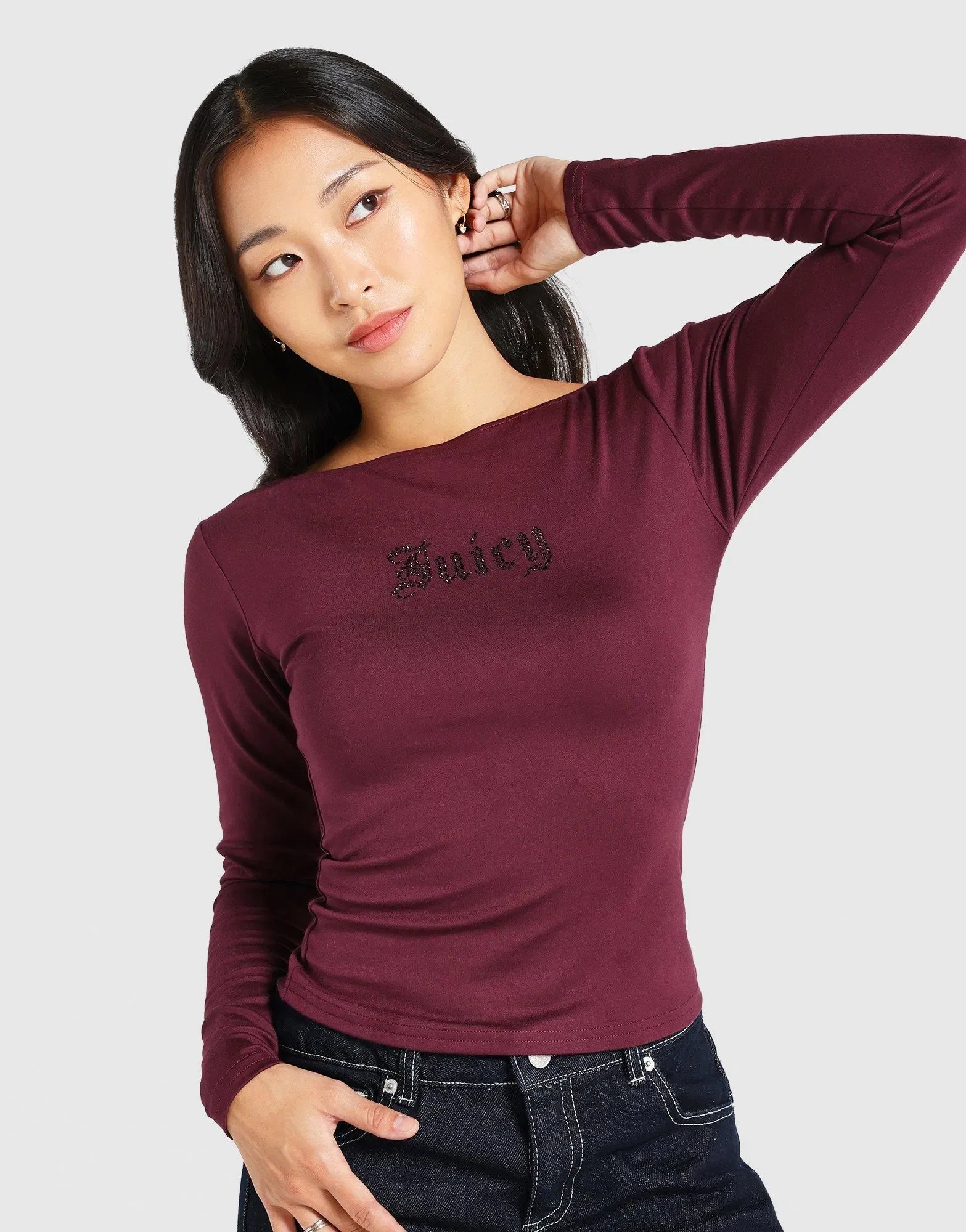 Juicy Couture Mia Button Neck Long Sleeve T-Shirt
