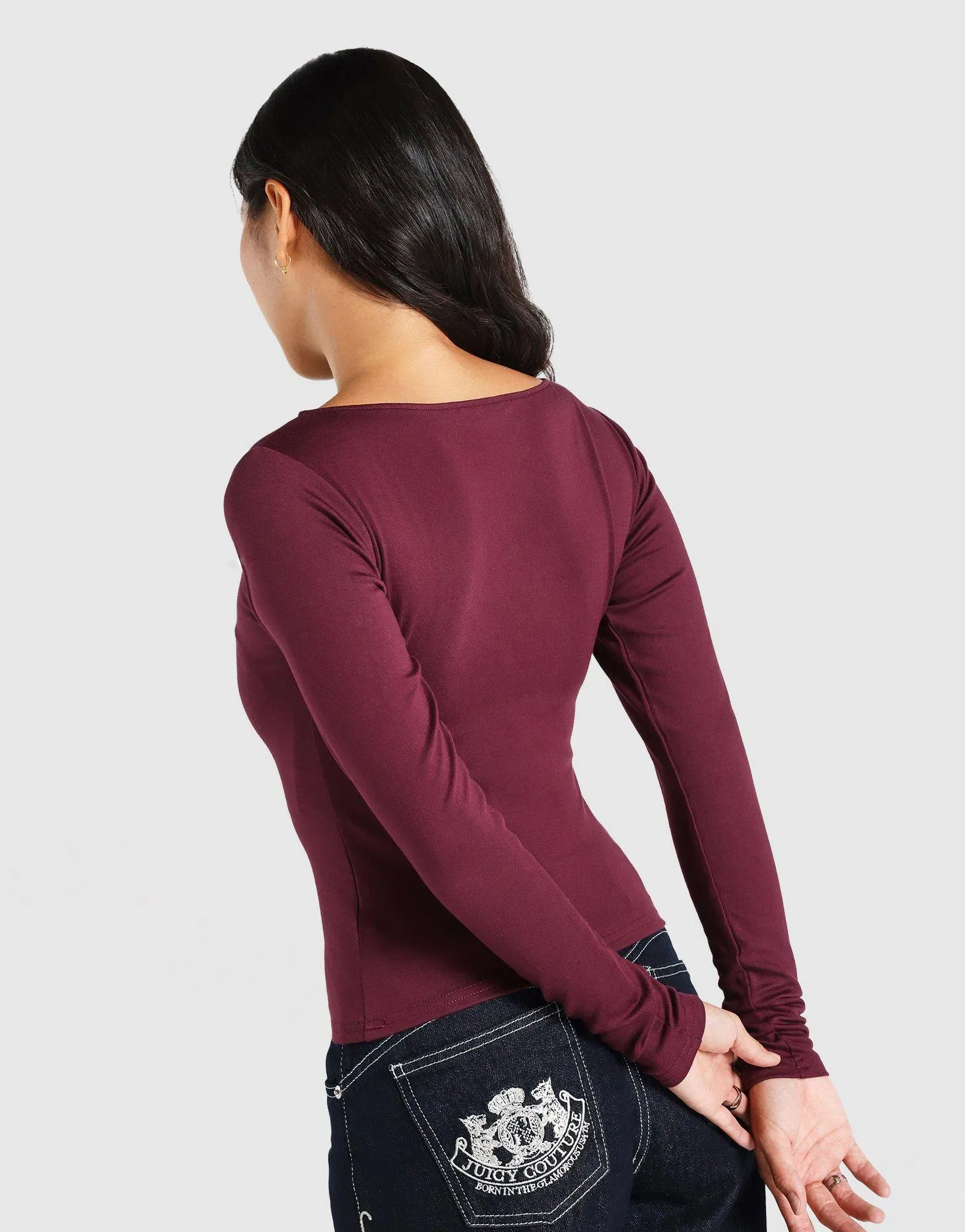 Juicy Couture Mia Button Neck Long Sleeve T-Shirt