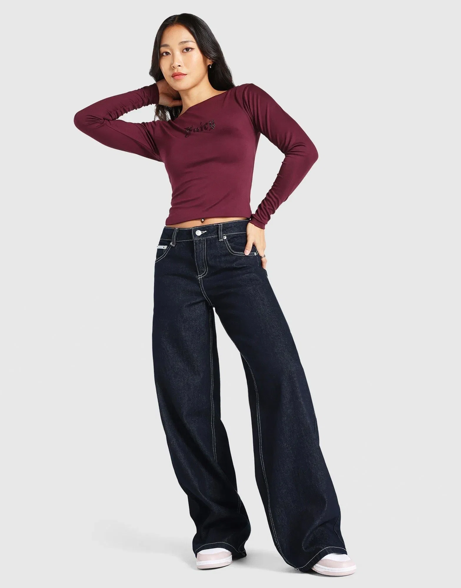 Juicy Couture Dog Crest Wide Leg Indigo Denim Jeans