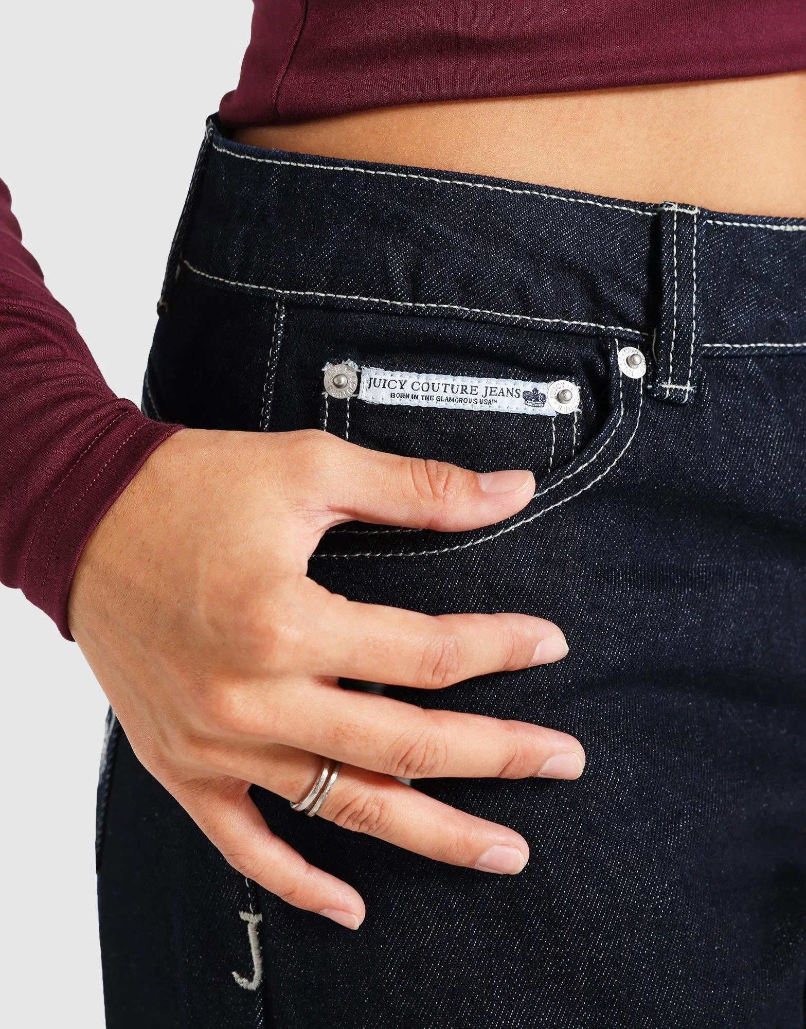 Juicy Couture Dog Crest Wide Leg Indigo Denim Jeans