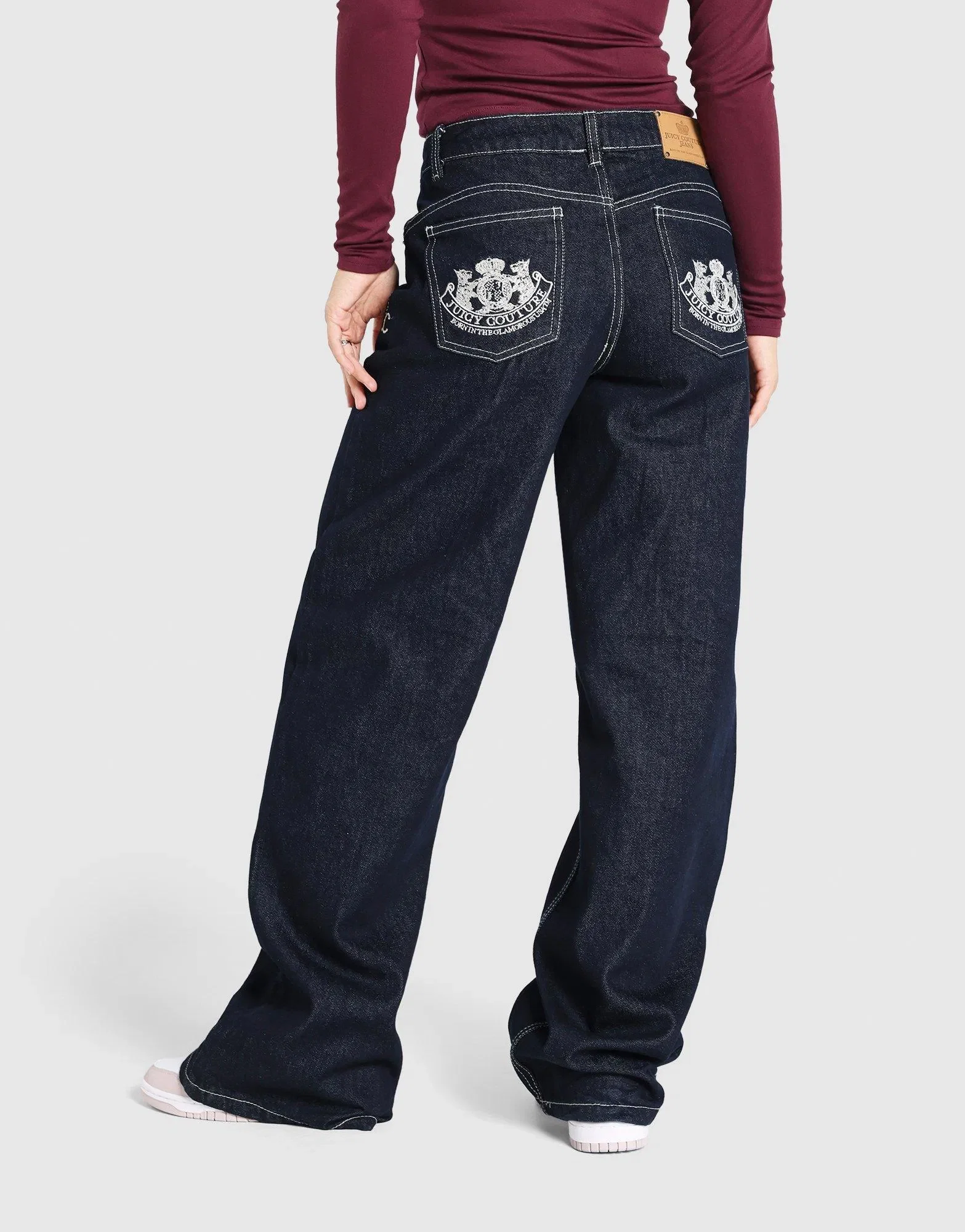 Juicy Couture Dog Crest Wide Leg Indigo Denim Jeans
