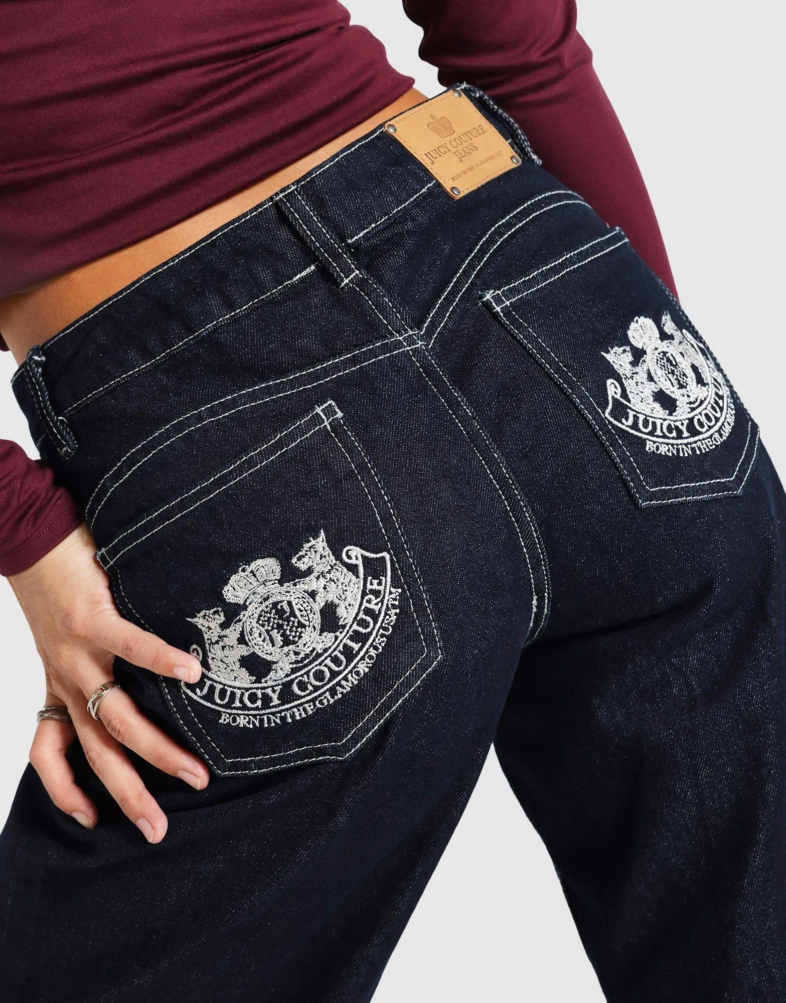 Juicy Couture Dog Crest Wide Leg Indigo Denim Jeans