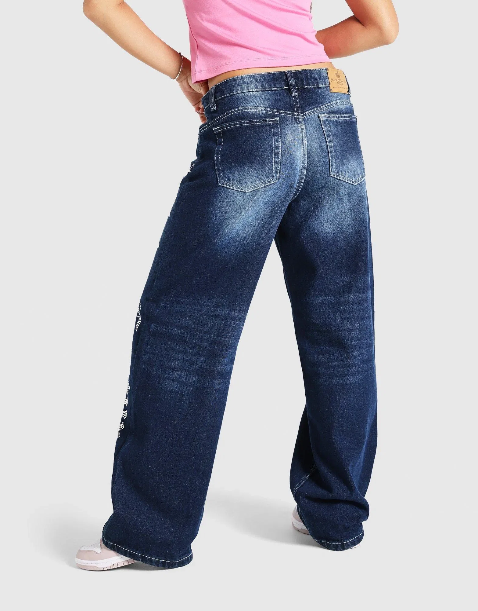 Juicy Couture Mid Wash Diamanté Wide Leg Jeans