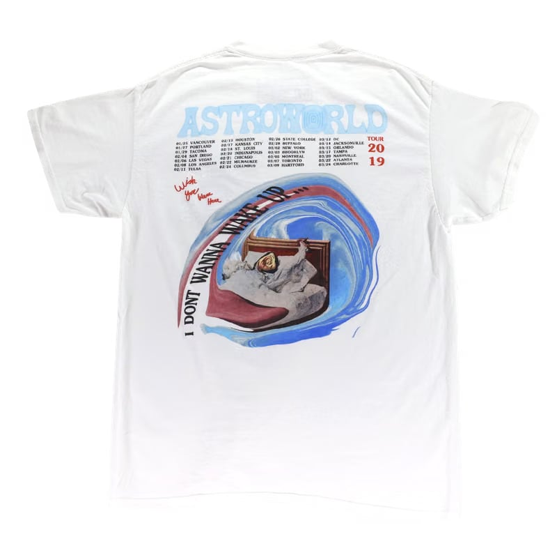 Travis Scott Astroworld Tour Wake Up Tee White 2019 (93665-127) Men's Size M-2XL