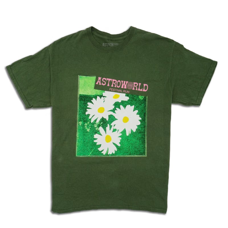 Travis Scott Astroworld Festival Run Flower Olive Tee (93665-344) Men Size S-2XL
