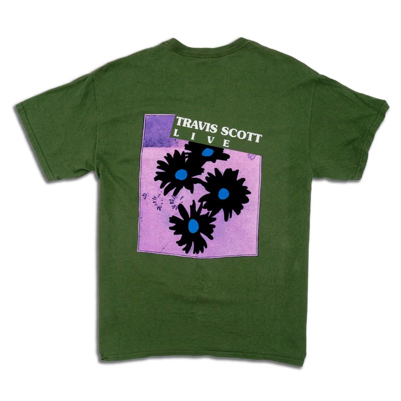 Travis Scott Astroworld Festival Run Flower Olive Tee (93665-344) Men Size S-2XL