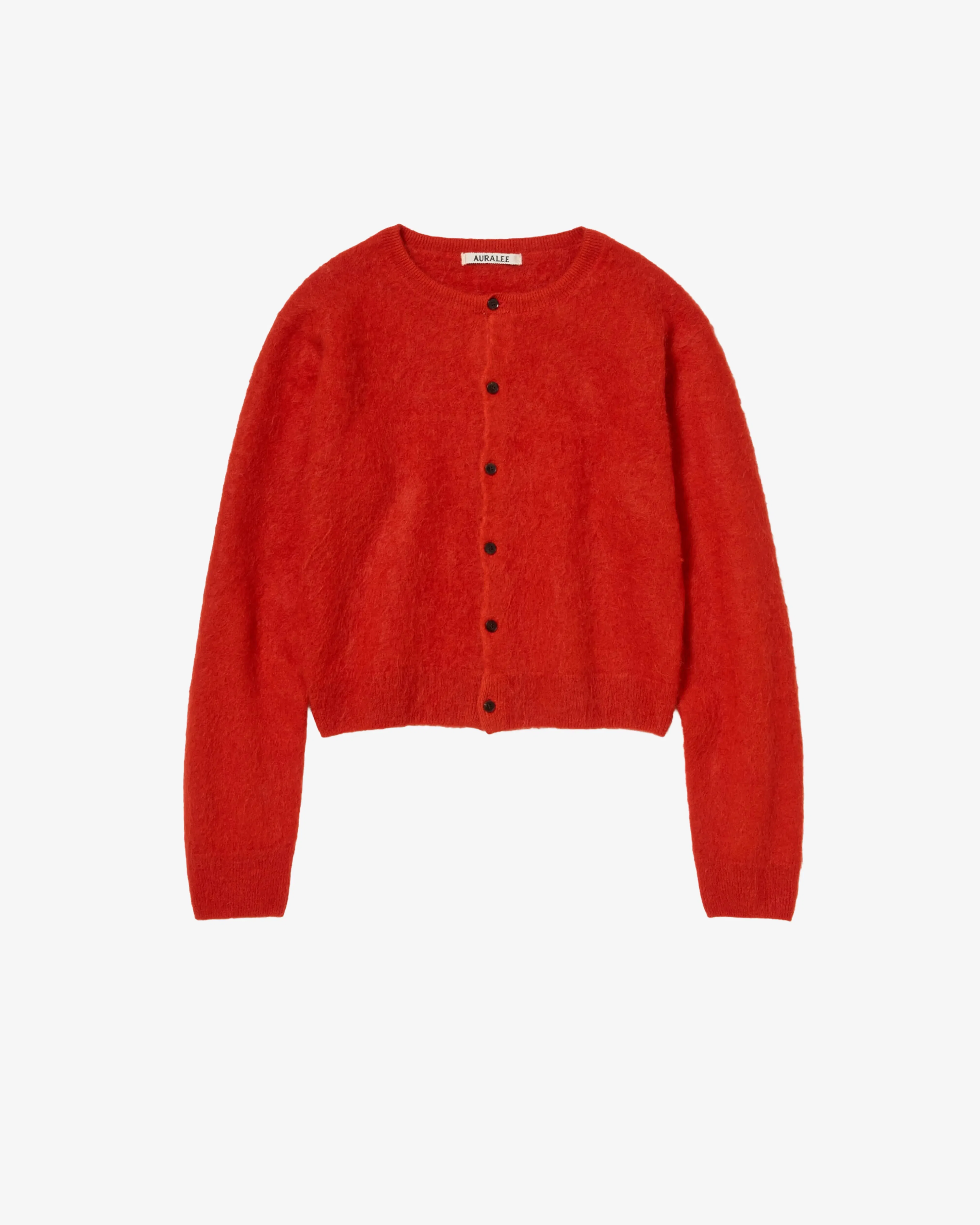 AURALEE - Women's Garment-Dyed Baby Alpaca Fur Knit Crew-Neck Cardigan - (Red)