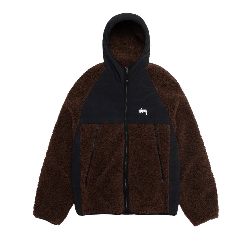 Stussy Sherpa Paneled Hooded Jacket Brown