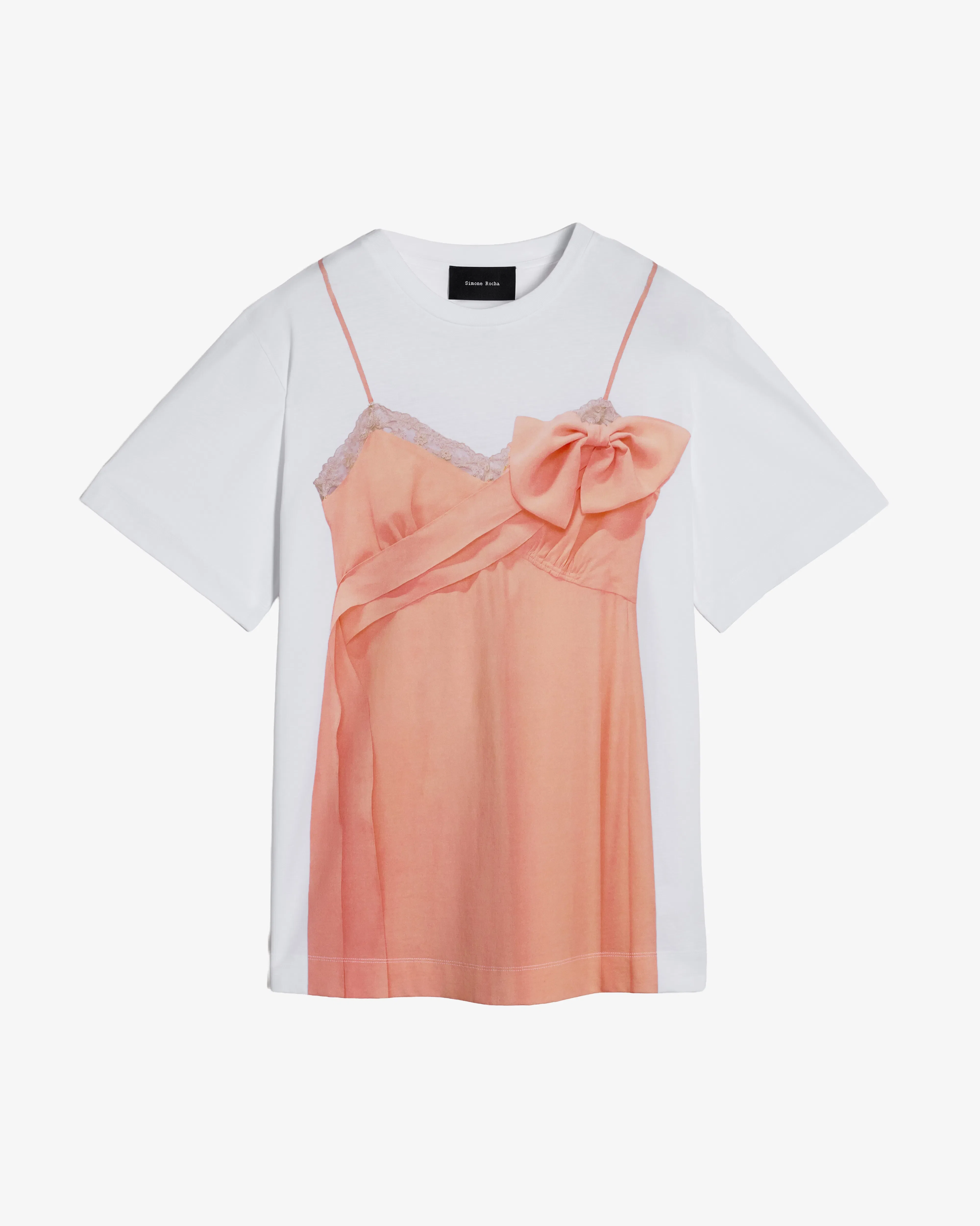 SIMONE ROCHA - Women's Bow Sash Slip Dress Trompe L'Oeil Print T-Shirt - (Pink)