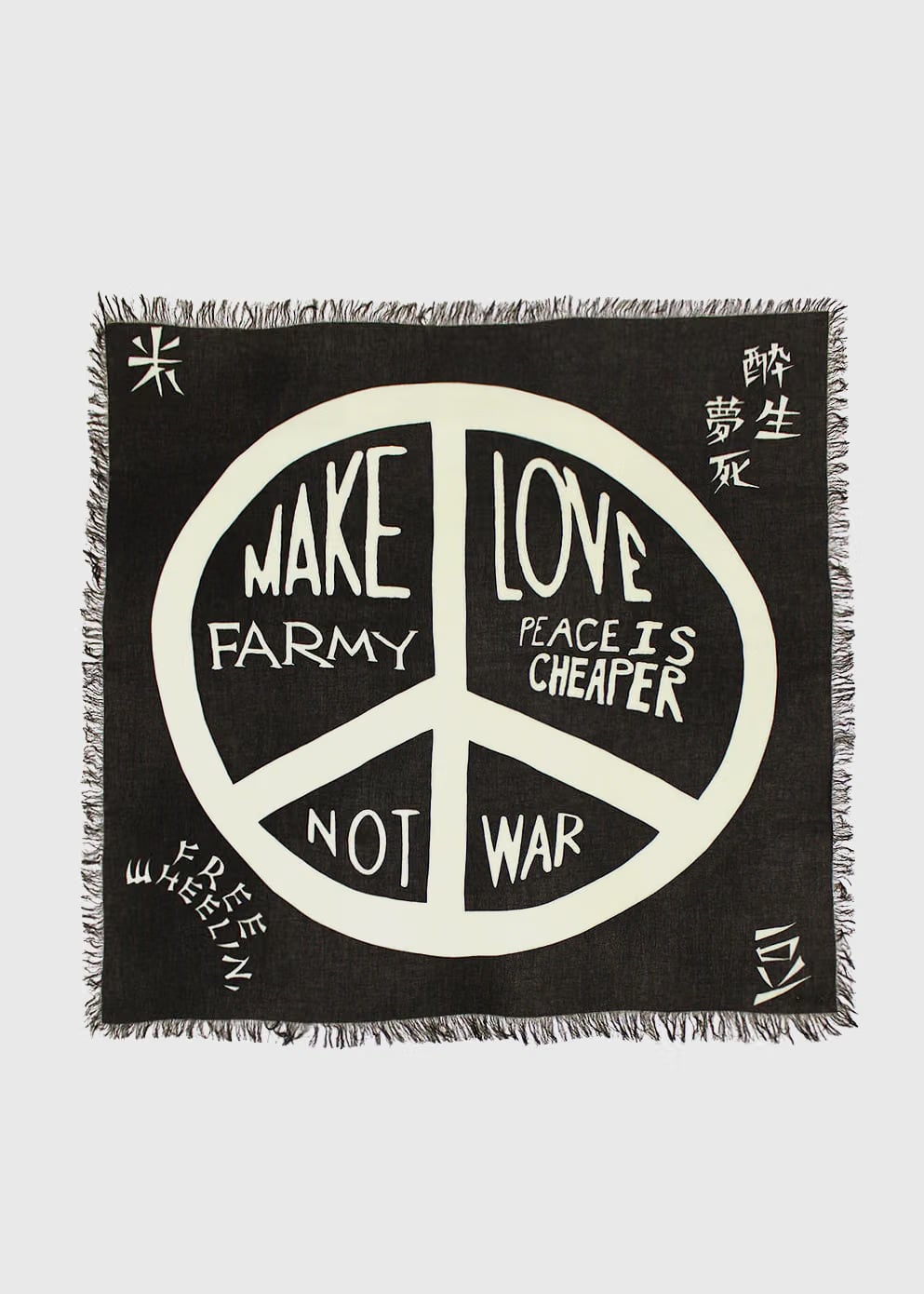 KAPITAL Giant Peace Rayon Fringed Square Scarf