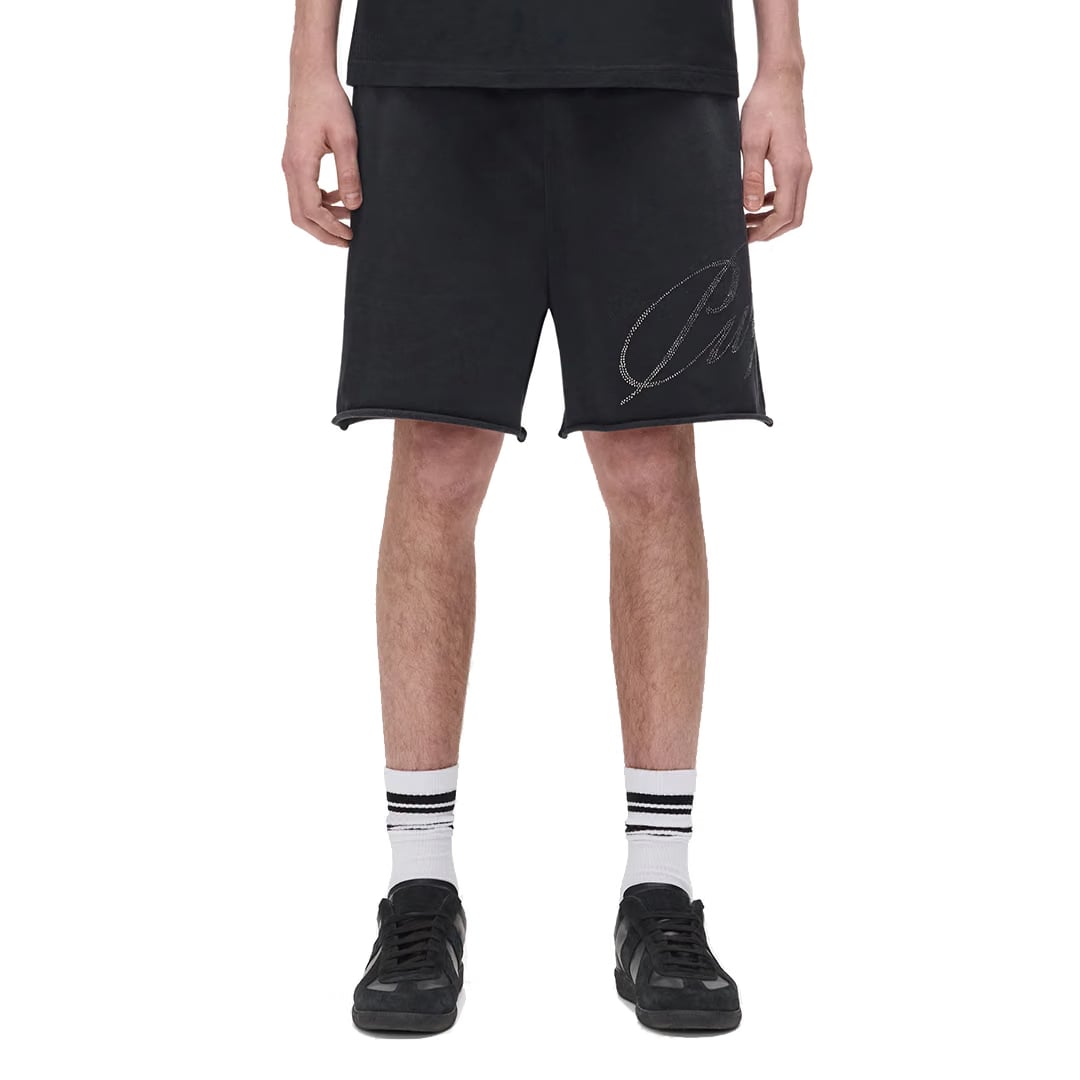 Purple Brand CRYSTAL SLANTED SCRIPT SHORTS BLACK