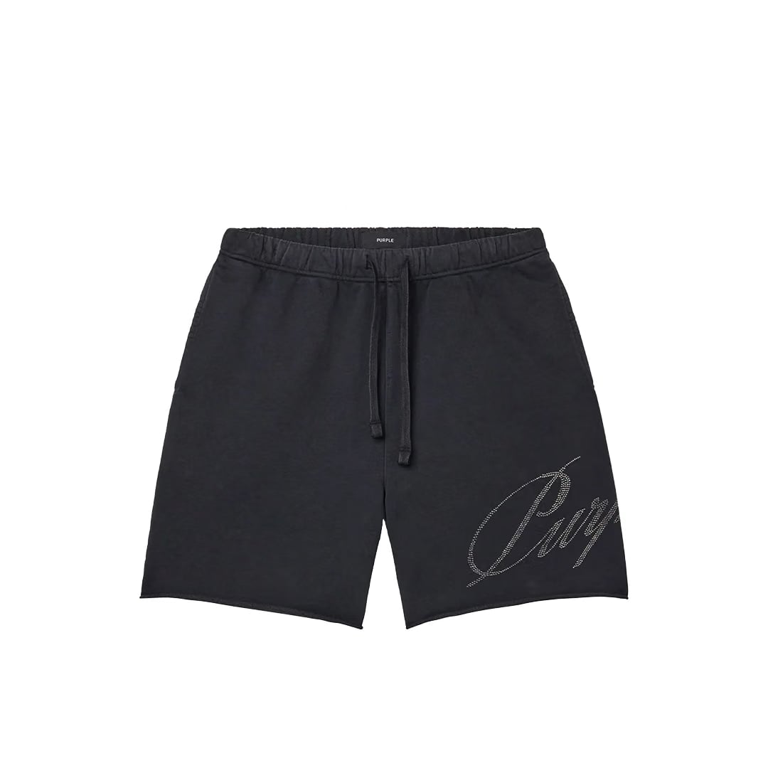 Purple Brand CRYSTAL SLANTED SCRIPT SHORTS BLACK