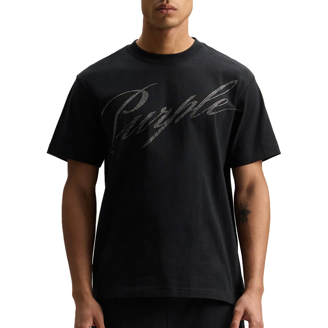 Purple Brand CRYSTAL SLANTED SCRIPT TEE BLACK
