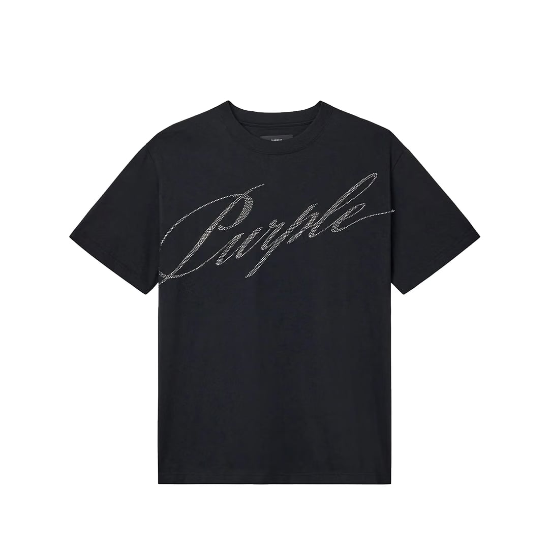 Purple Brand CRYSTAL SLANTED SCRIPT TEE BLACK