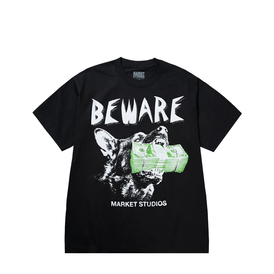 MARKET BEWARE MY INCOME T-SHIRT WASHED BLACK