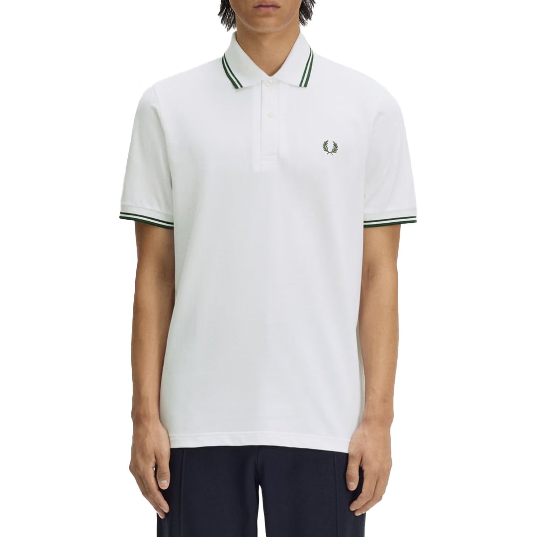 Fred Perry TWIN TIPPED FRED PERRY SHIRT WHITE/TARTAN GREEN