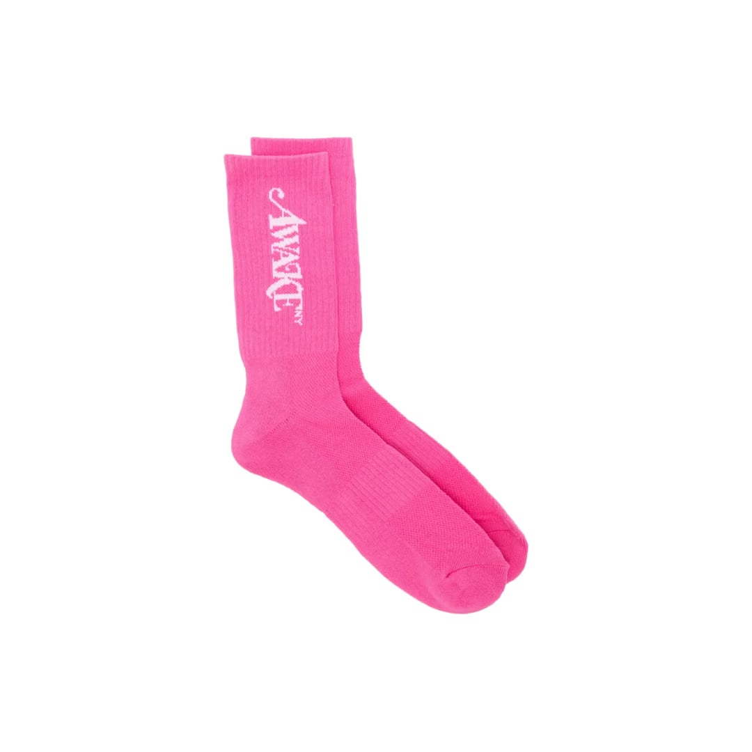 Awake NY RIBBED LOGO SOCKS PINK