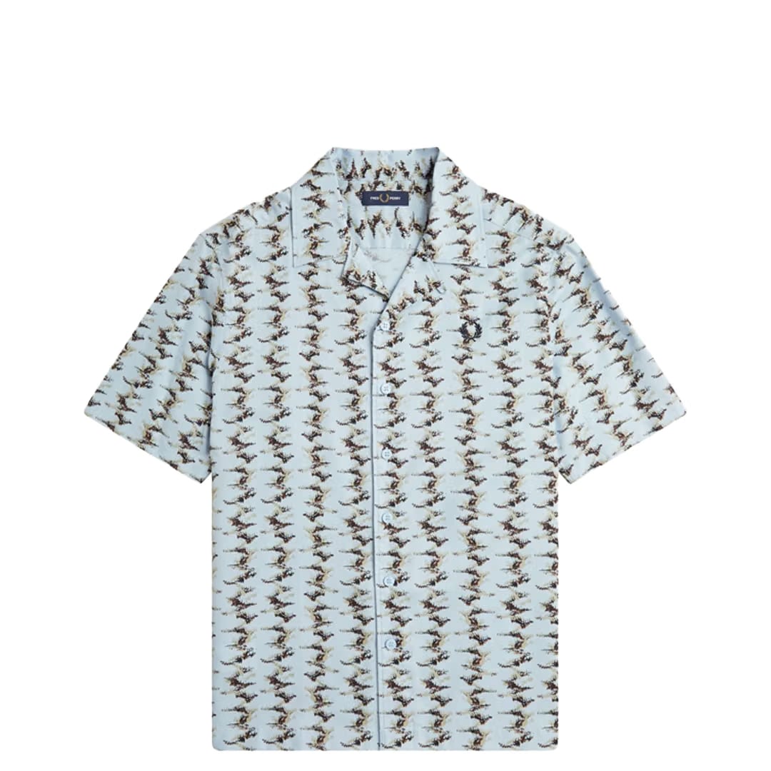 Fred Perry ABSTRACT PRINT REVERE COLLAR SHIRT LIGHT SMOKE
