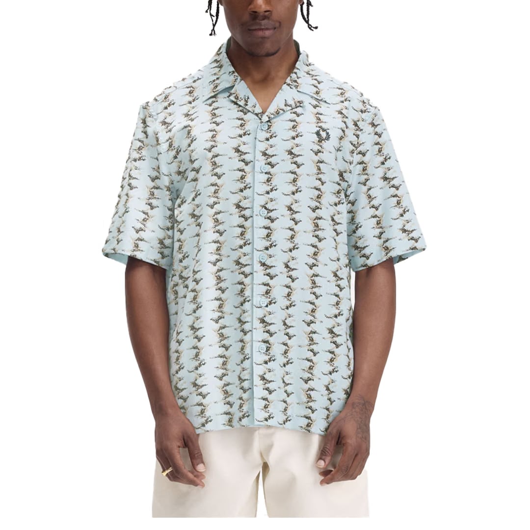Fred Perry ABSTRACT PRINT REVERE COLLAR SHIRT LIGHT SMOKE