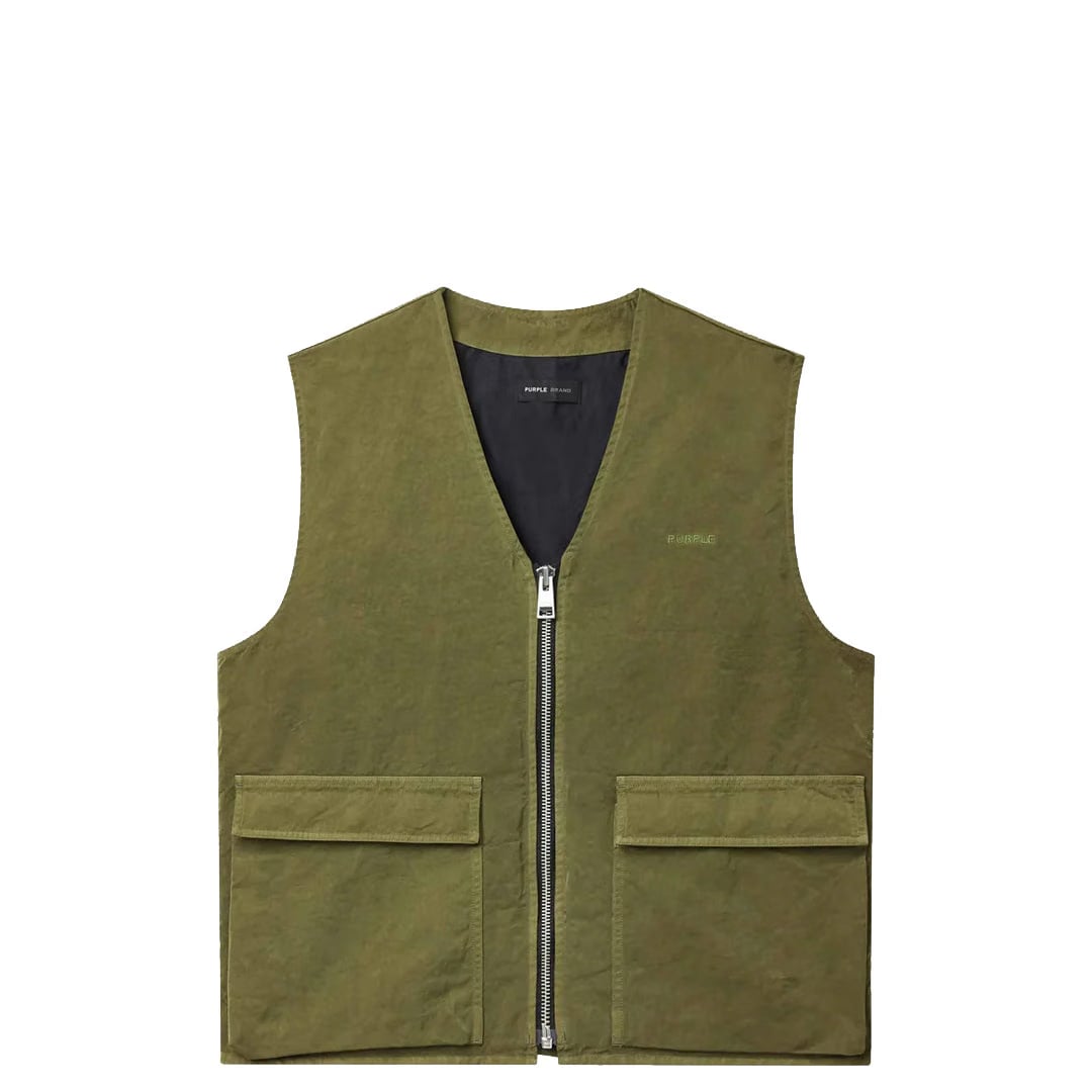 Purple Brand WOVEN FULL ZIP UTILITY VEST MILITARY WORDMARK