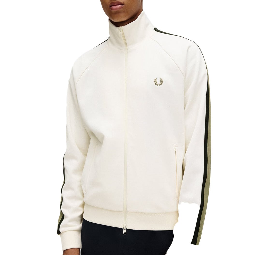 Fred Perry TWO COLOUR TAPE TRACK JACKET LIGHT ECRU